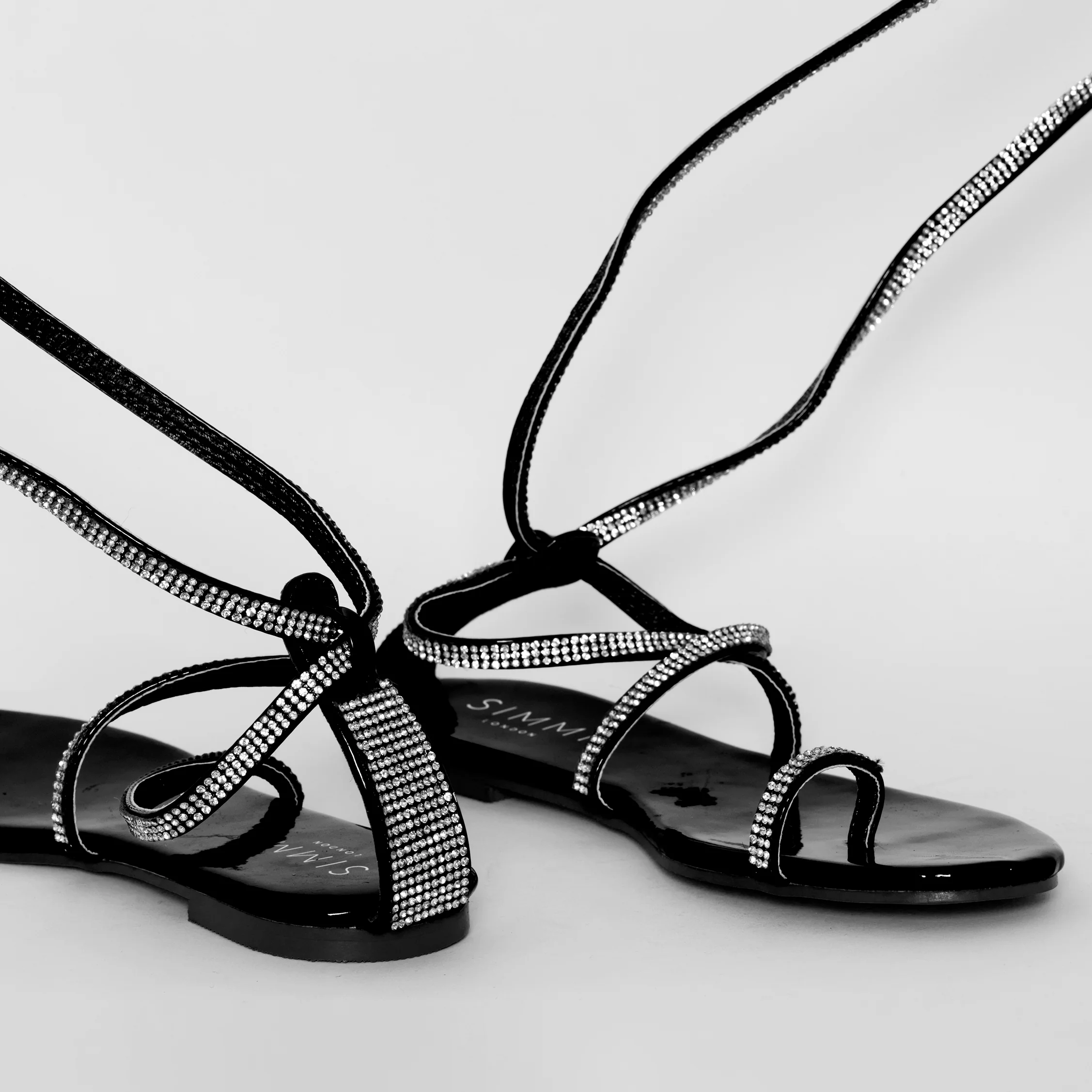Averie Black Patent Lace Up Diamante Sandals - Image 5