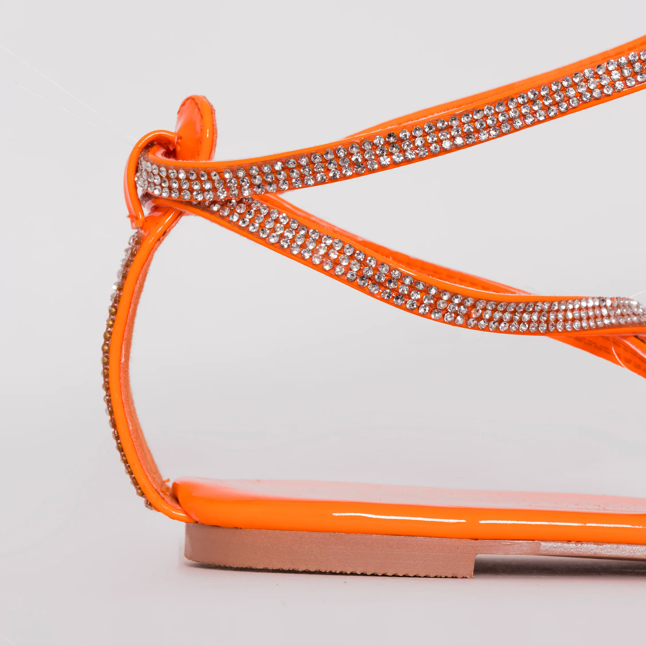 Averie Bright Orange Patent Lace Up Diamante Sandals - Image 4