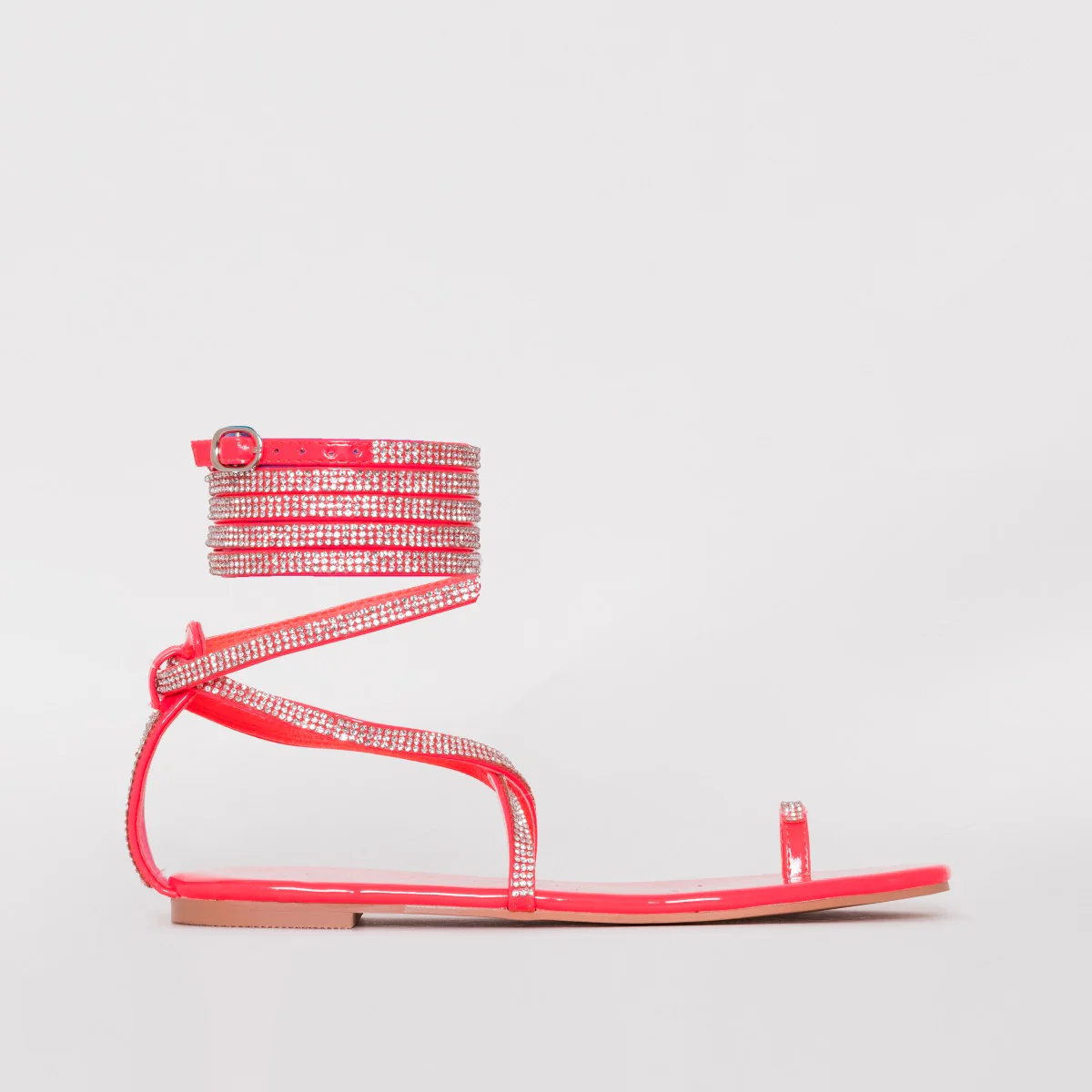 Averie Hot Pink Patent Lace Up Diamante Sandals - Image 2
