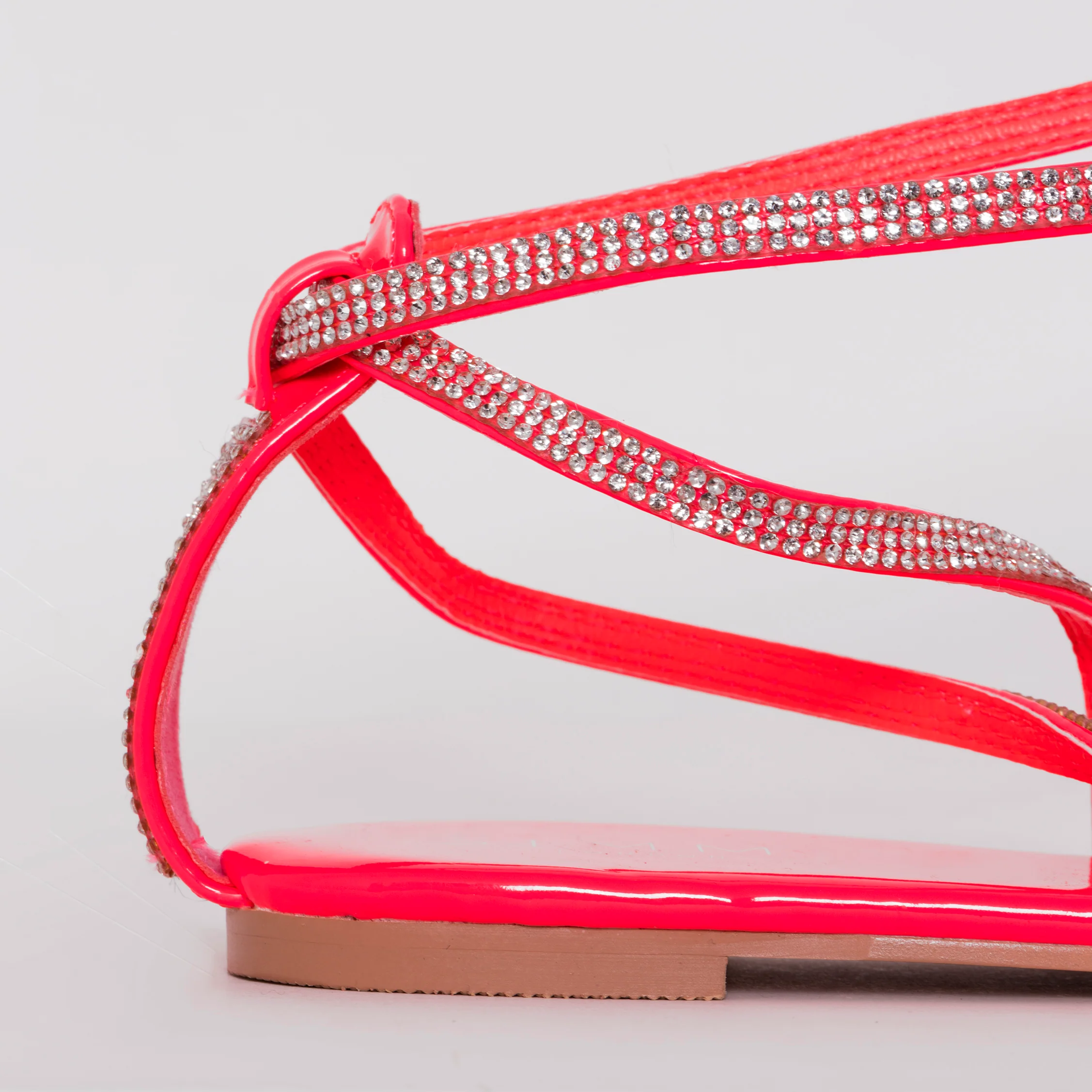 Averie Hot Pink Patent Lace Up Diamante Sandals - Image 4
