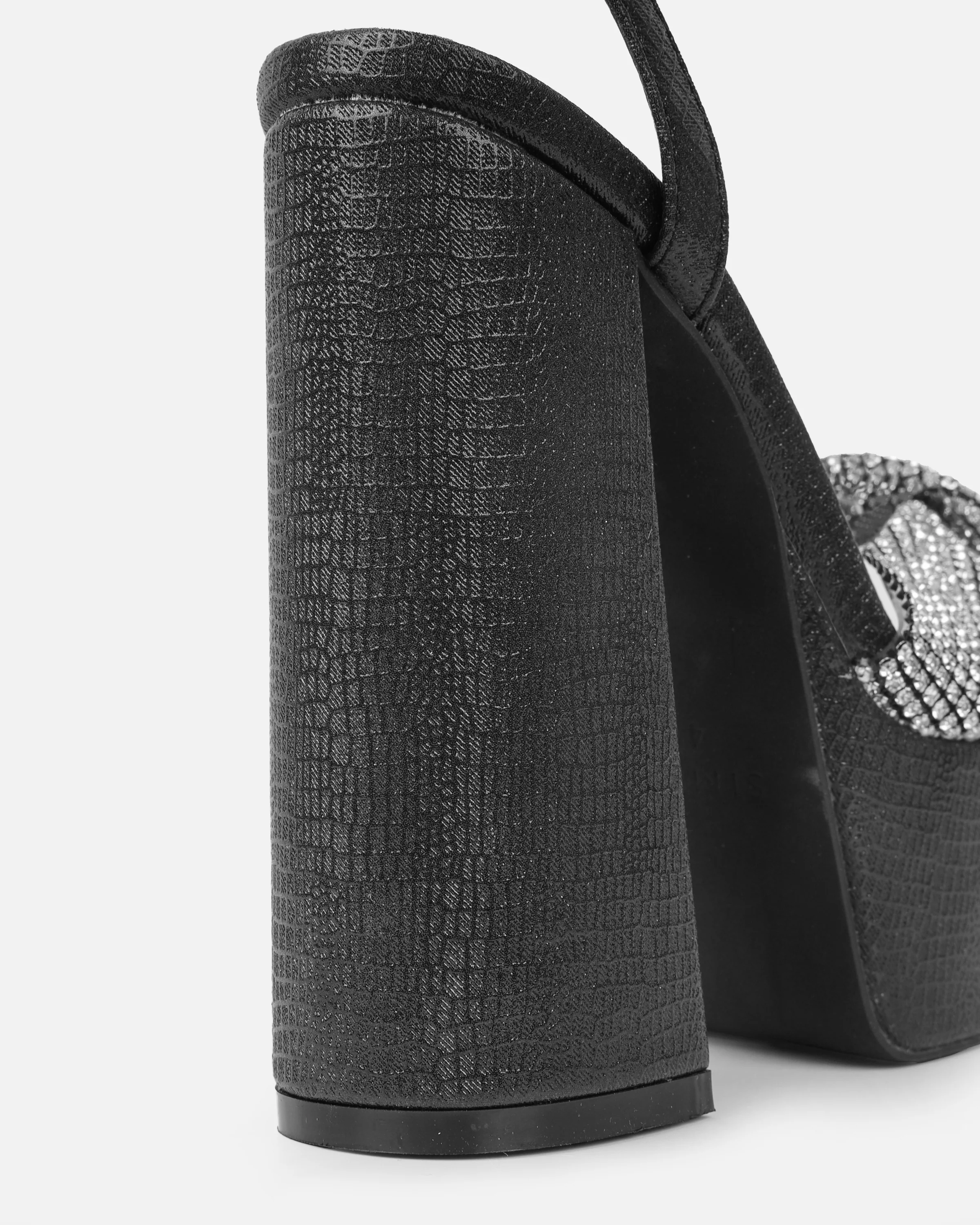 Avery Black Shimmer Diamante Platform Heeled Sandals - Image 3