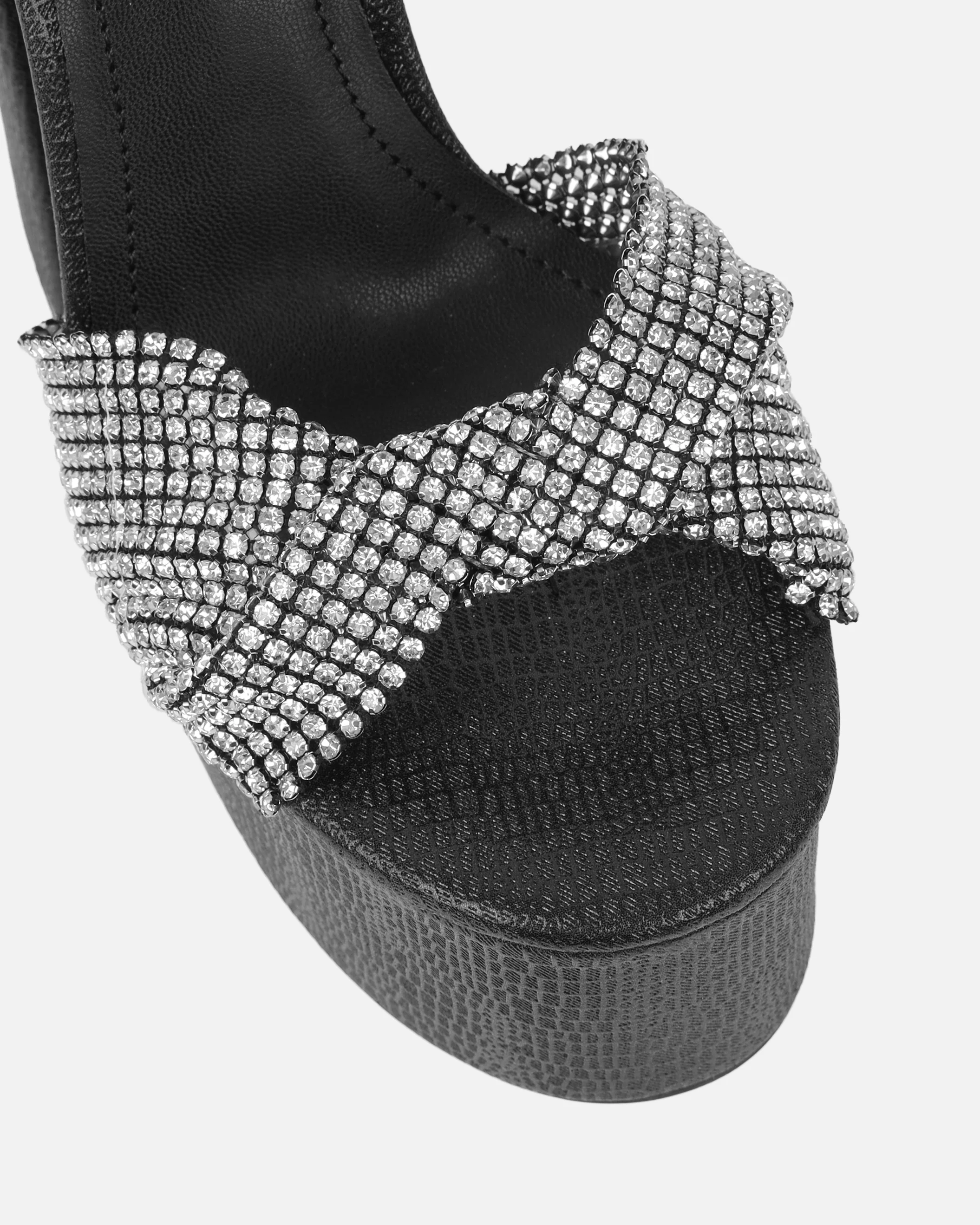 Avery Black Shimmer Diamante Platform Heeled Sandals - Image 4