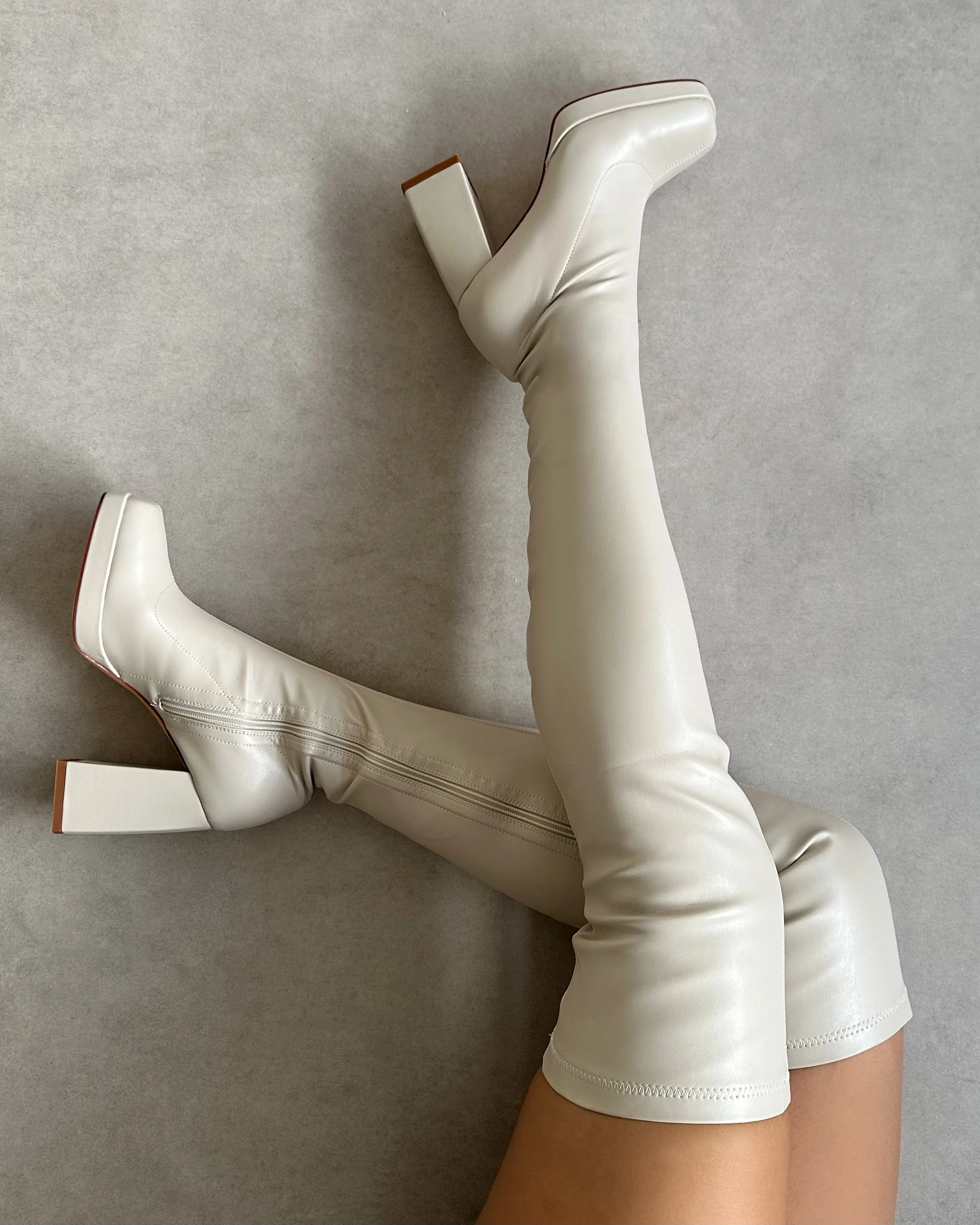 Aviva Stone Platform Block Heel Thigh High Boots