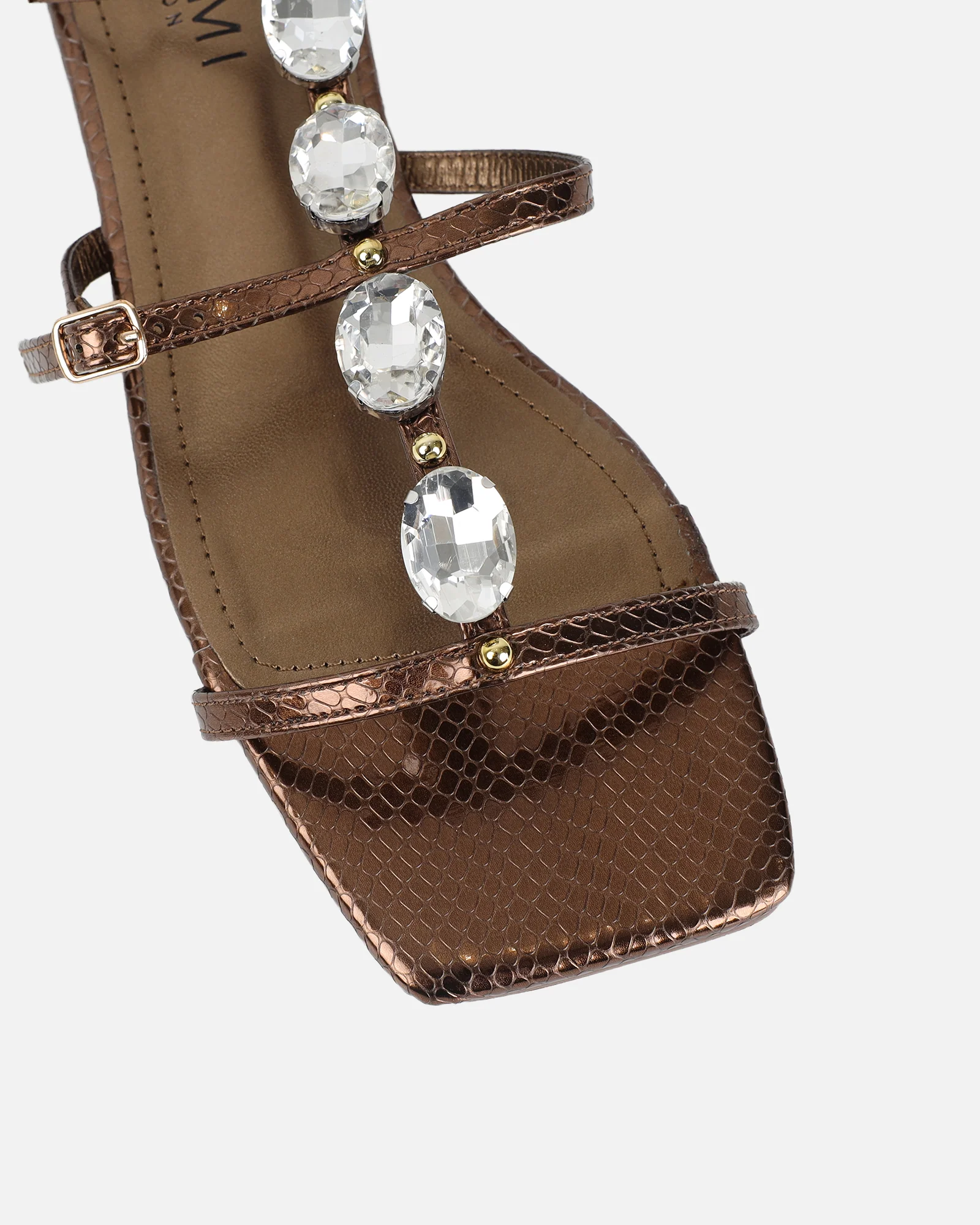 Azura Bronze Snake Embellished Flat Sandals - Image 5
