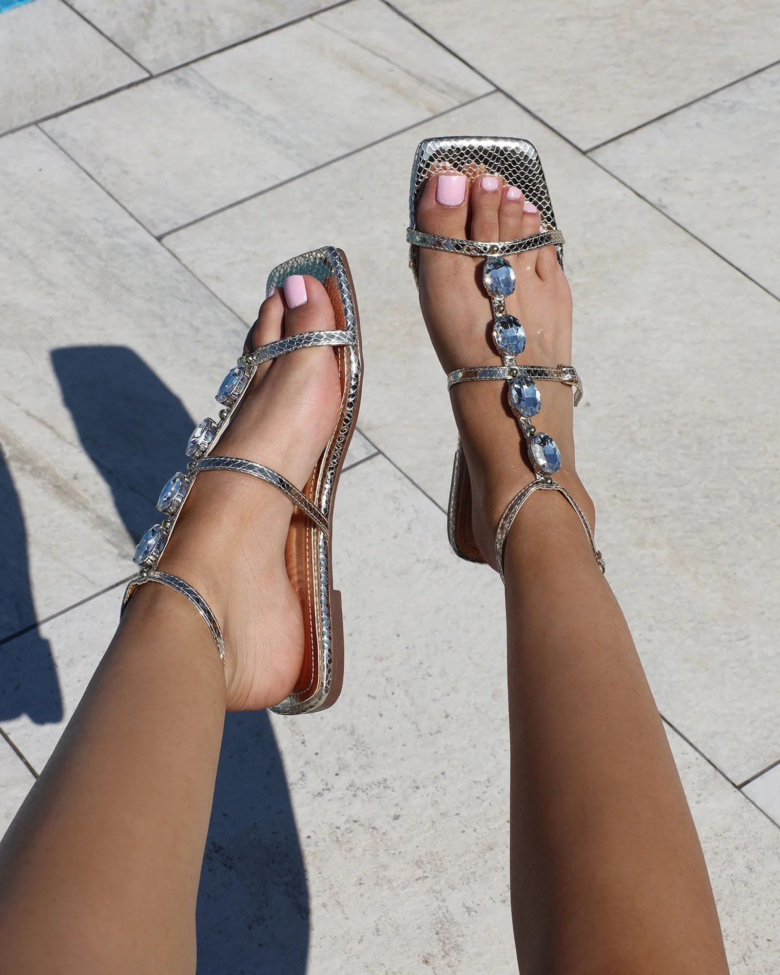 Azura Gold Snake Embellished Flat Sandals