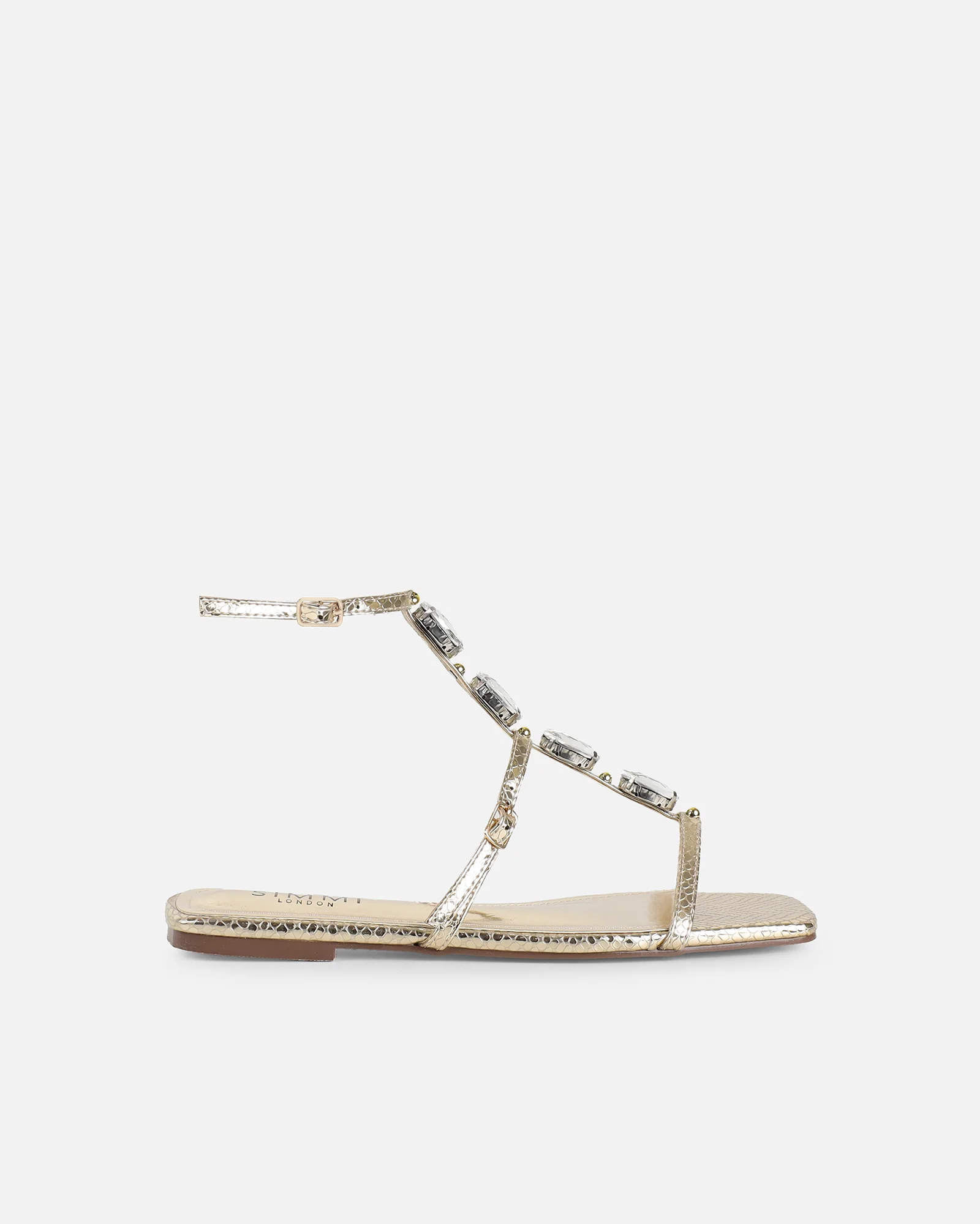 Azura Gold Snake Embellished Flat Sandals - Image 3