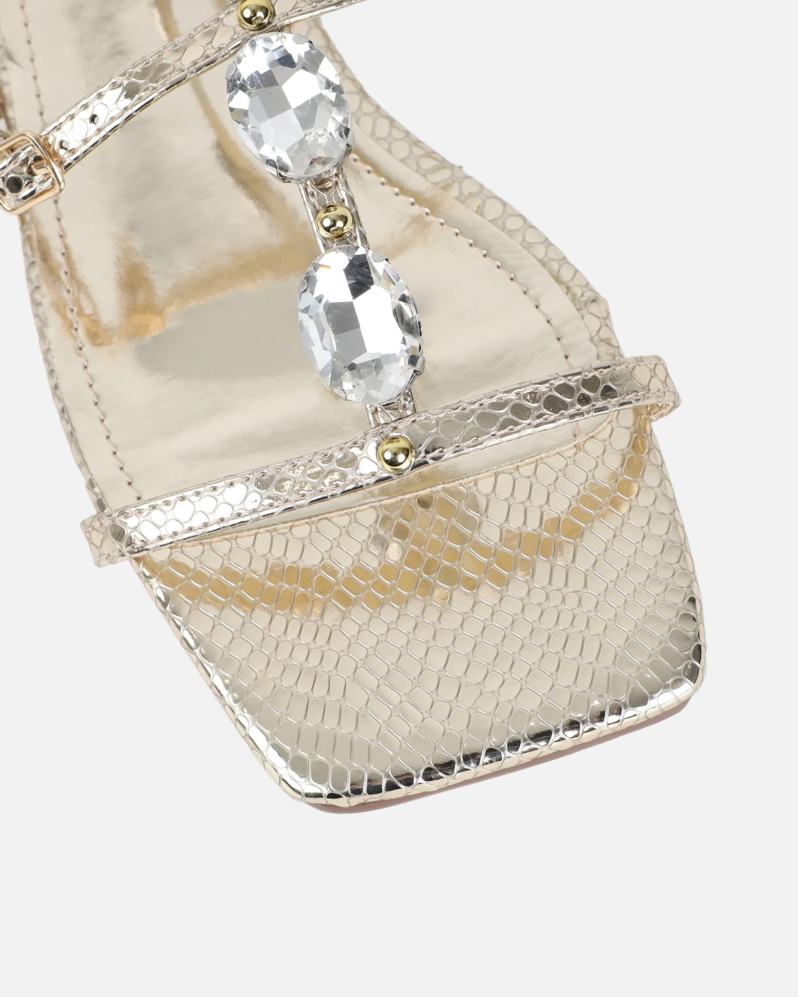Azura Gold Snake Embellished Flat Sandals - Image 5