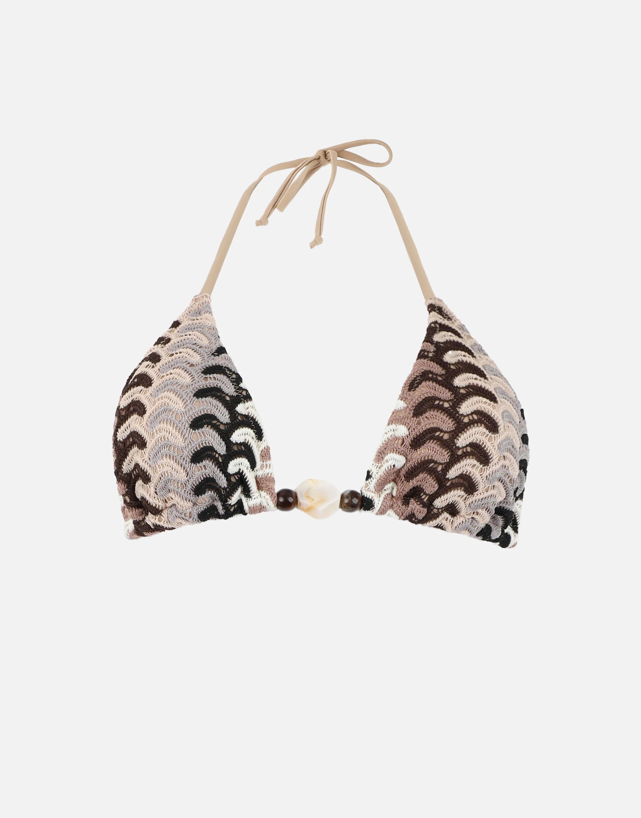 Bali Woven Triangle Beaded Bikini Top In Brown - Image 6