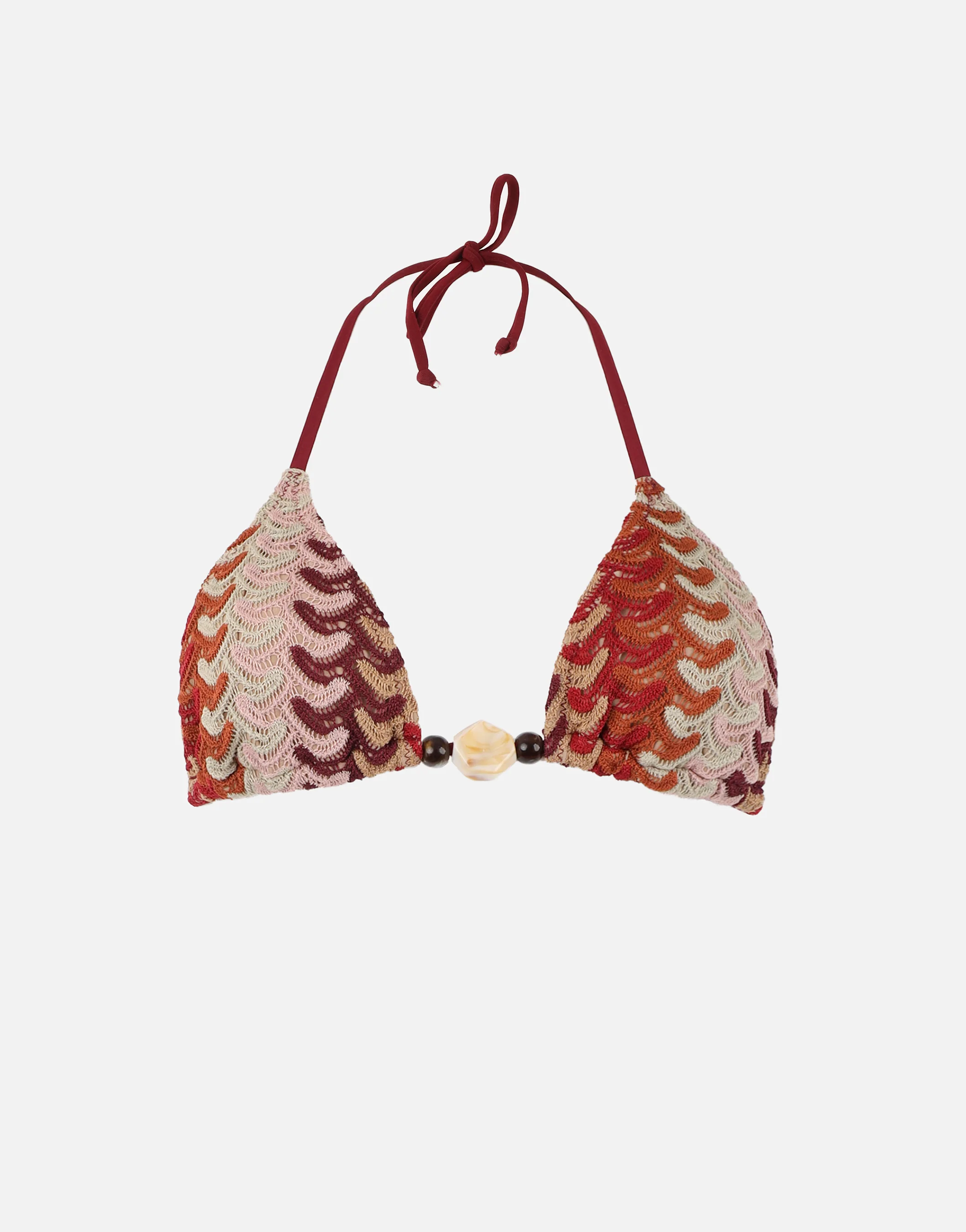 Bali Woven Triangle Beaded Bikini Top In Burgundy - Image 5