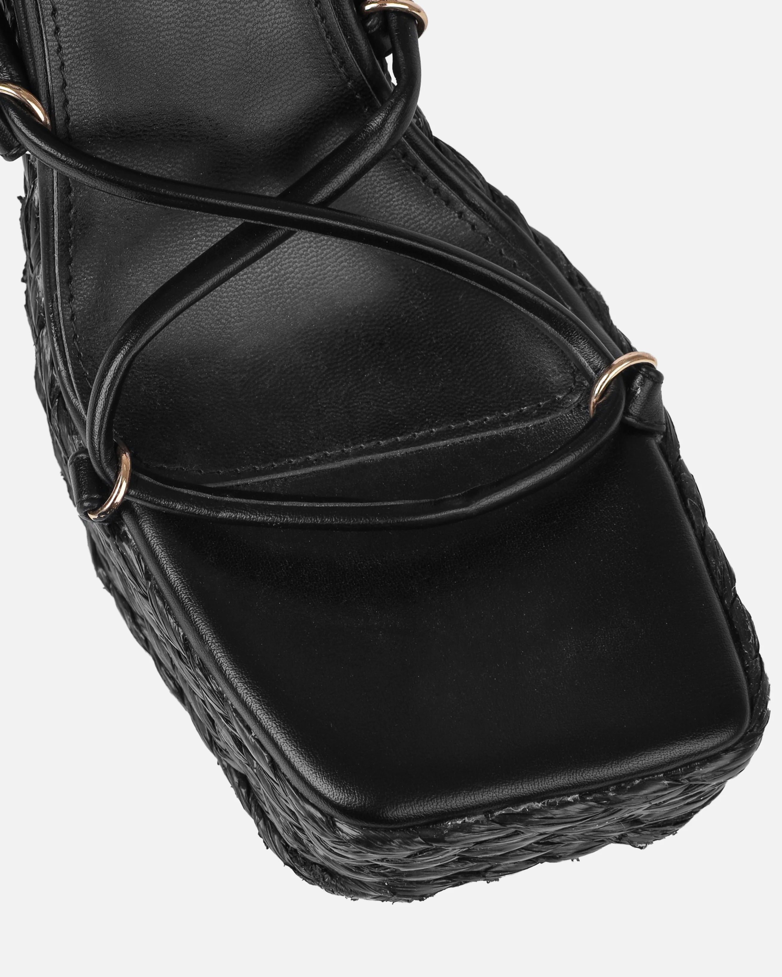 Bambi Black Espadrille Platform Block Heels - Image 4