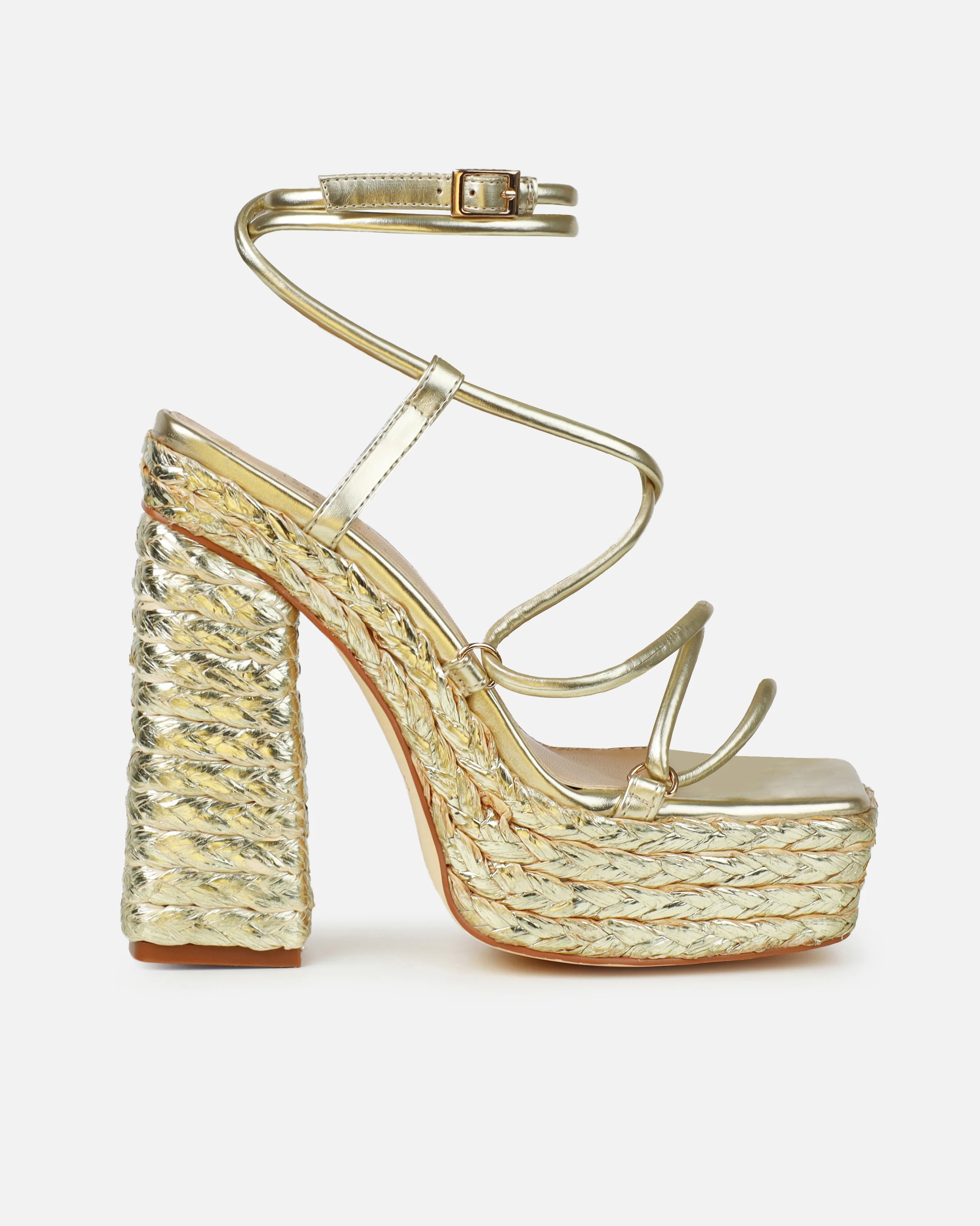 Bambi Gold Espadrille Platform Block Heels - Image 2