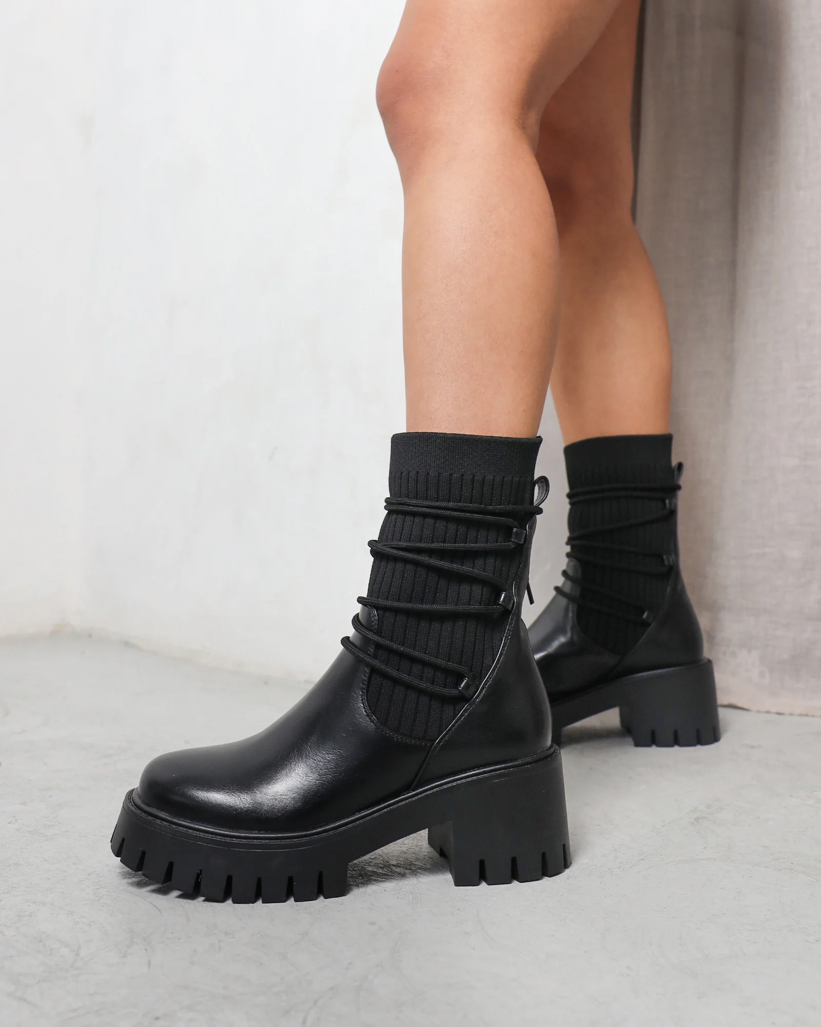Bance Black Chunky Lace Detail Boots - Image 5