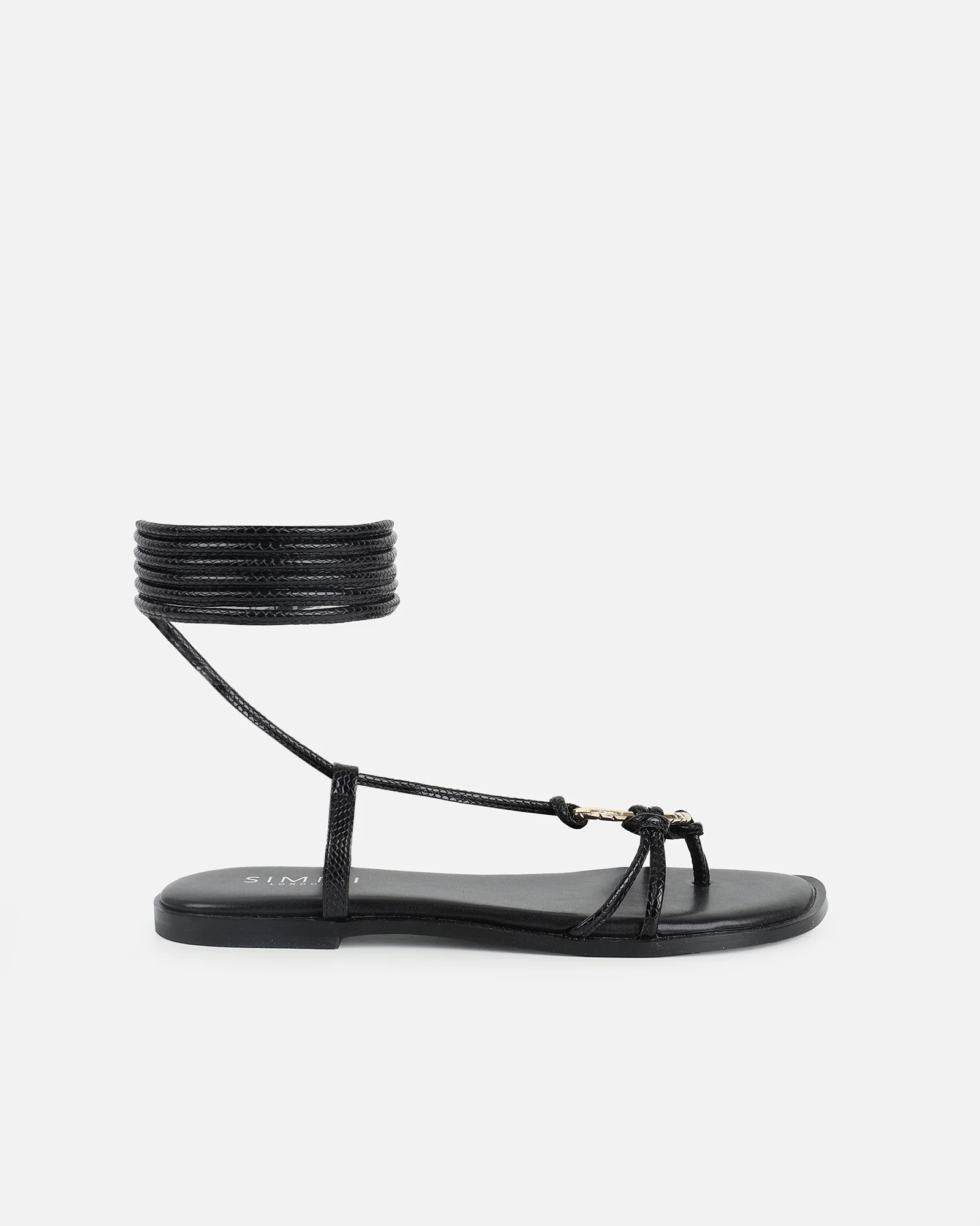 Bari Black Tie Up Gold Detail Sandals - Image 2