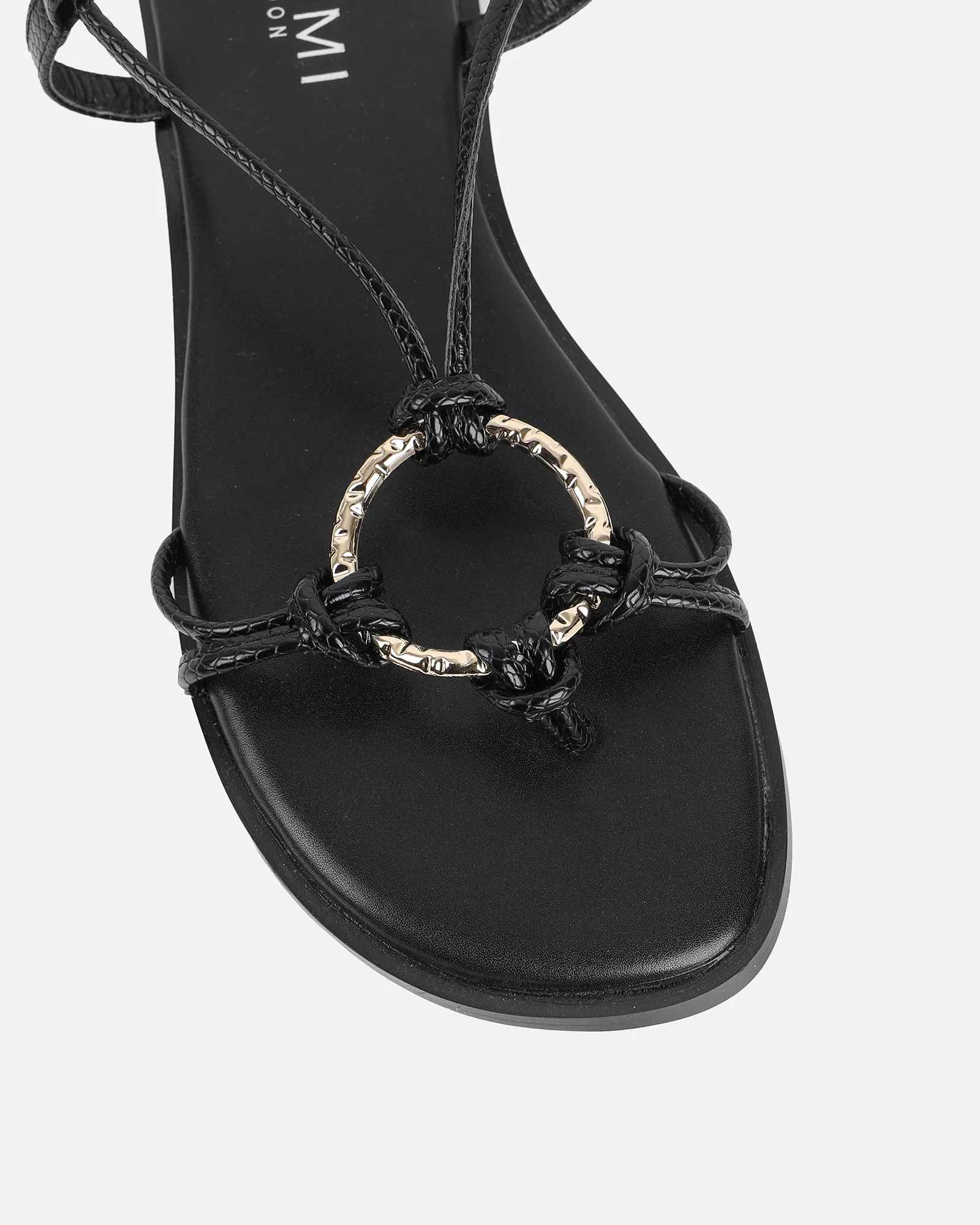 Bari Black Tie Up Gold Detail Sandals - Image 4
