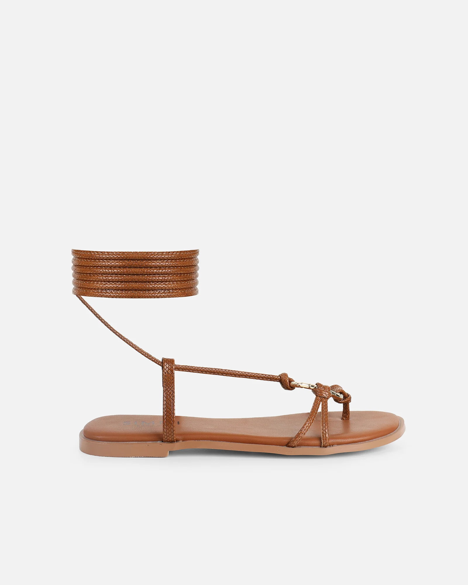 Bari Tan Tie Up Gold Detail Sandals - Image 2