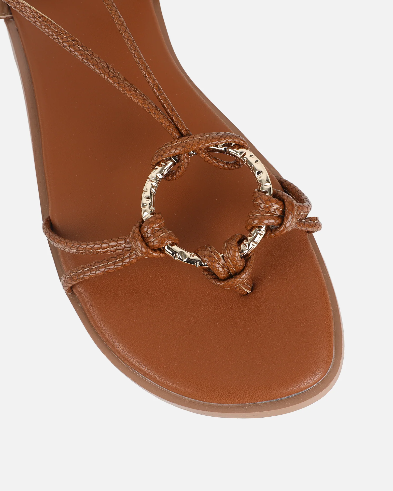 Bari Tan Tie Up Gold Detail Sandals - Image 4