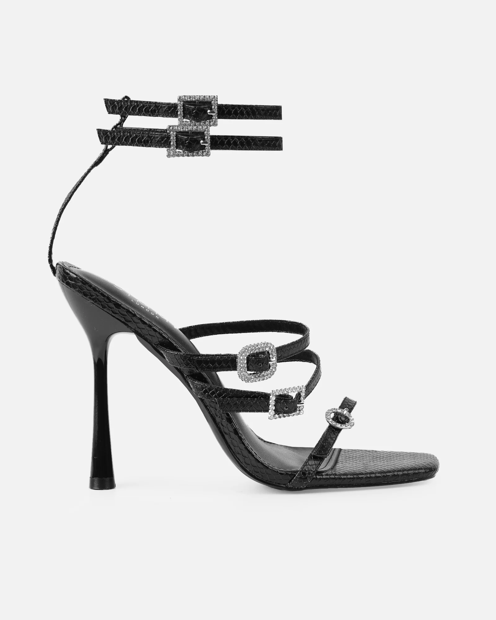 Beach Black Faux Snake High Heels - Image 2