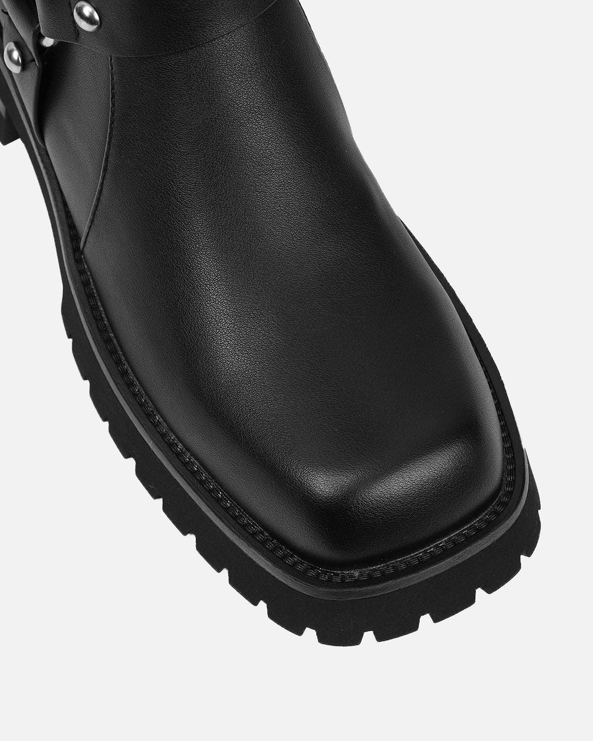 Benton Black Knee High Chunky Biker Boots - Image 3