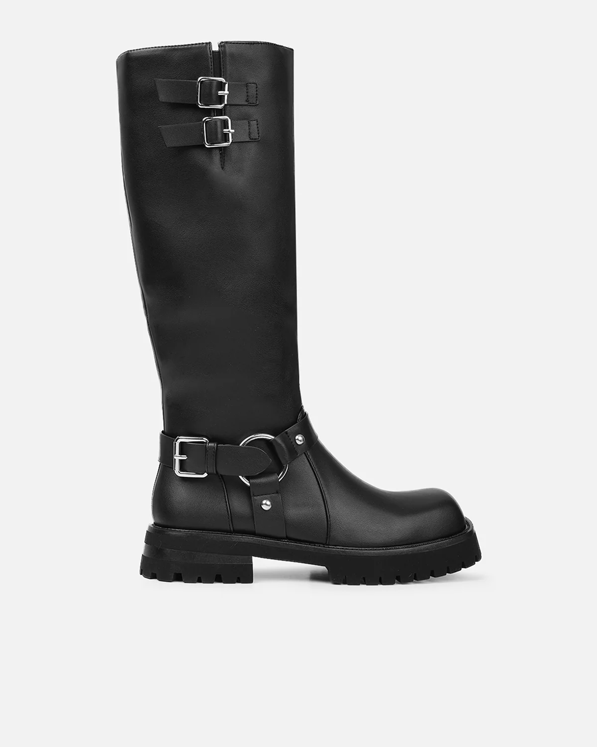 Benton Black Knee High Chunky Biker Boots - Image 4