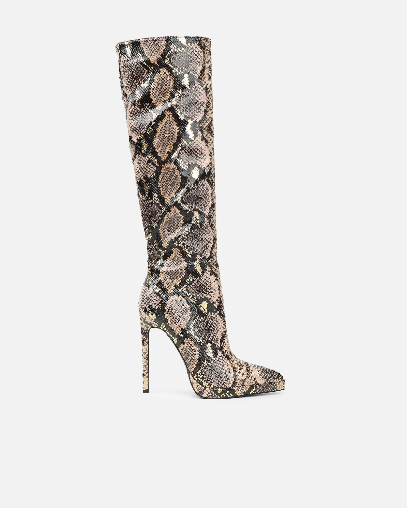 Bentoni Beige Snake Effect Knee Boots - Image 2