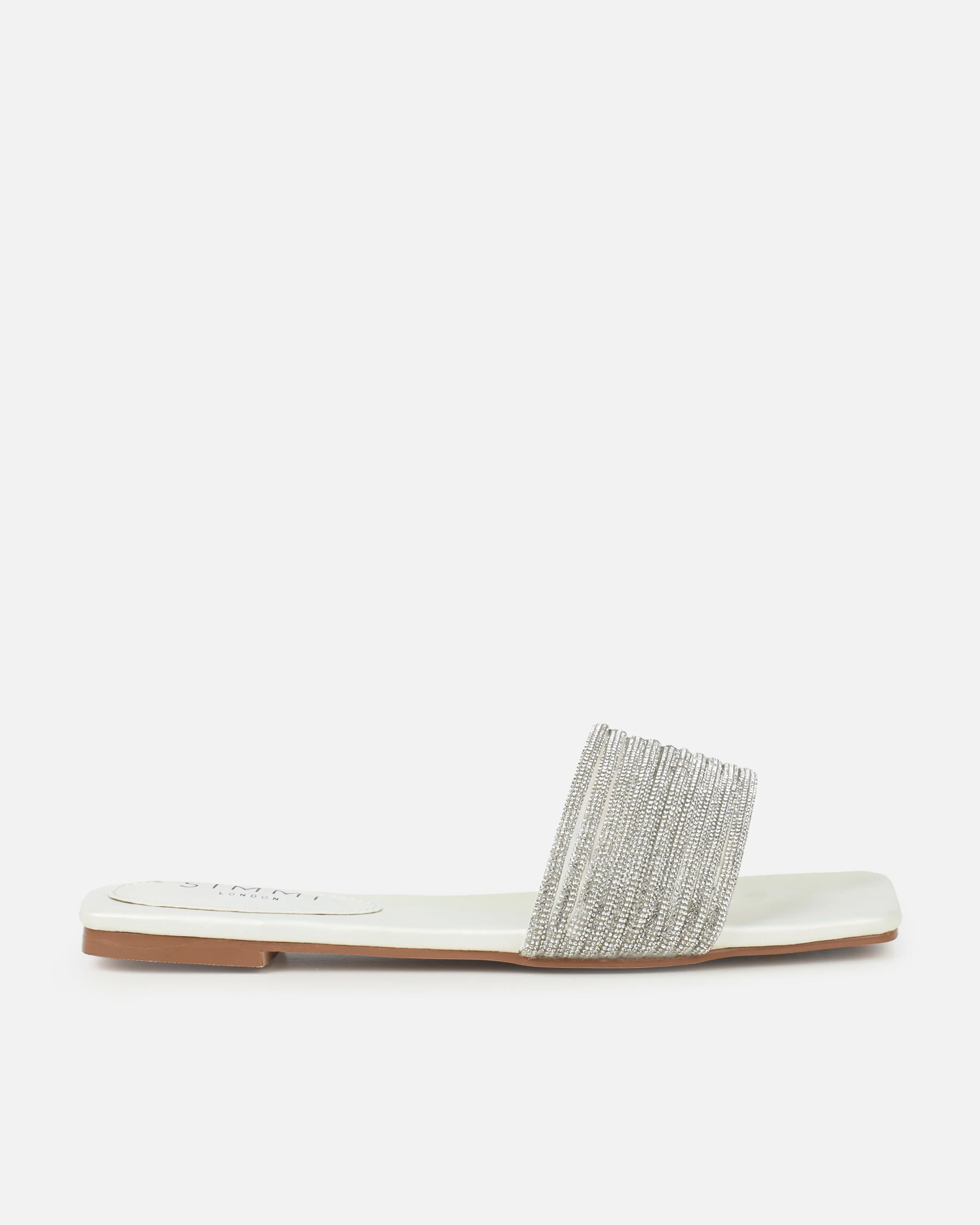 Bethan White Pearled Diamante Flat Sandals - Image 2