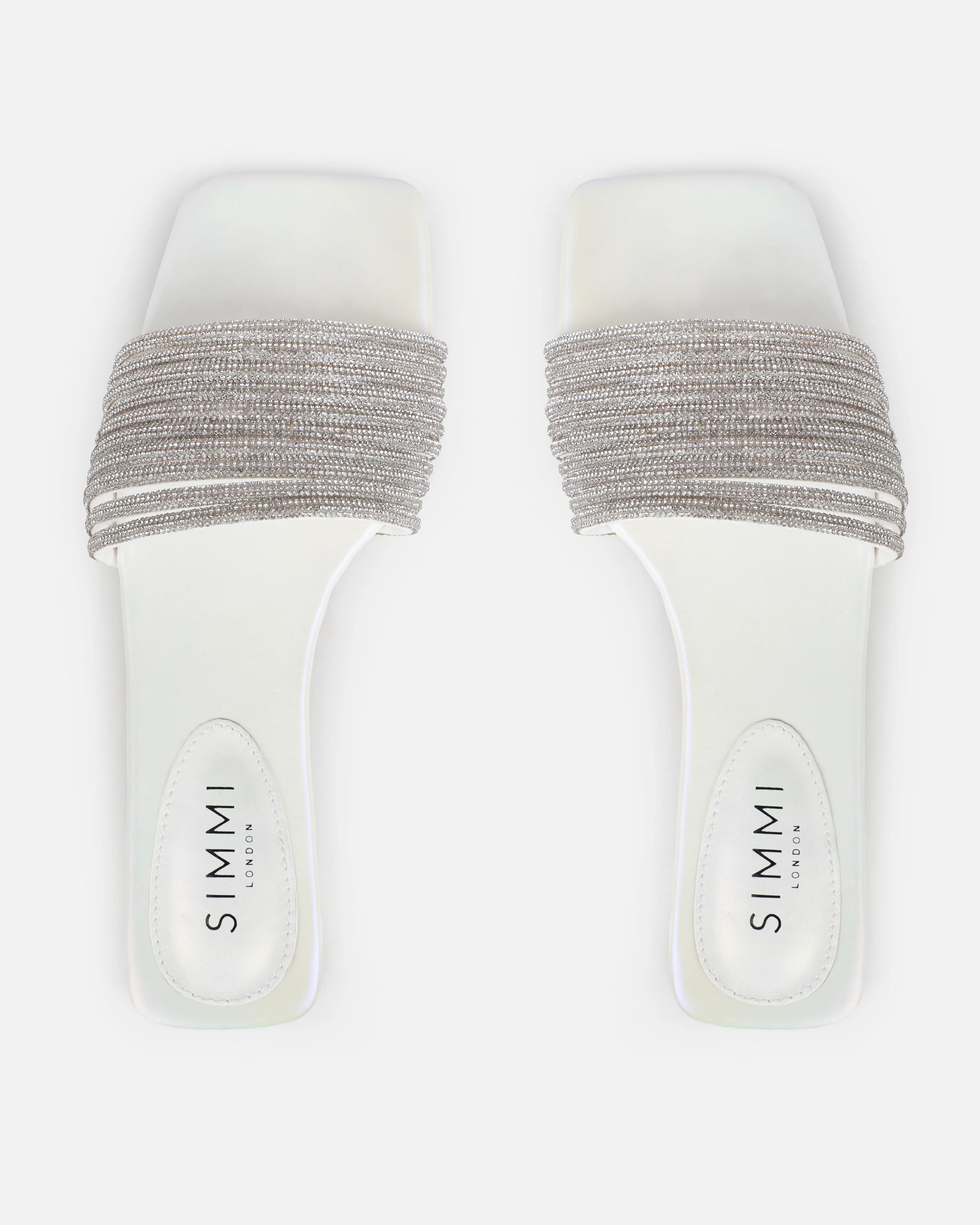 Bethan White Pearled Diamante Flat Sandals - Image 3