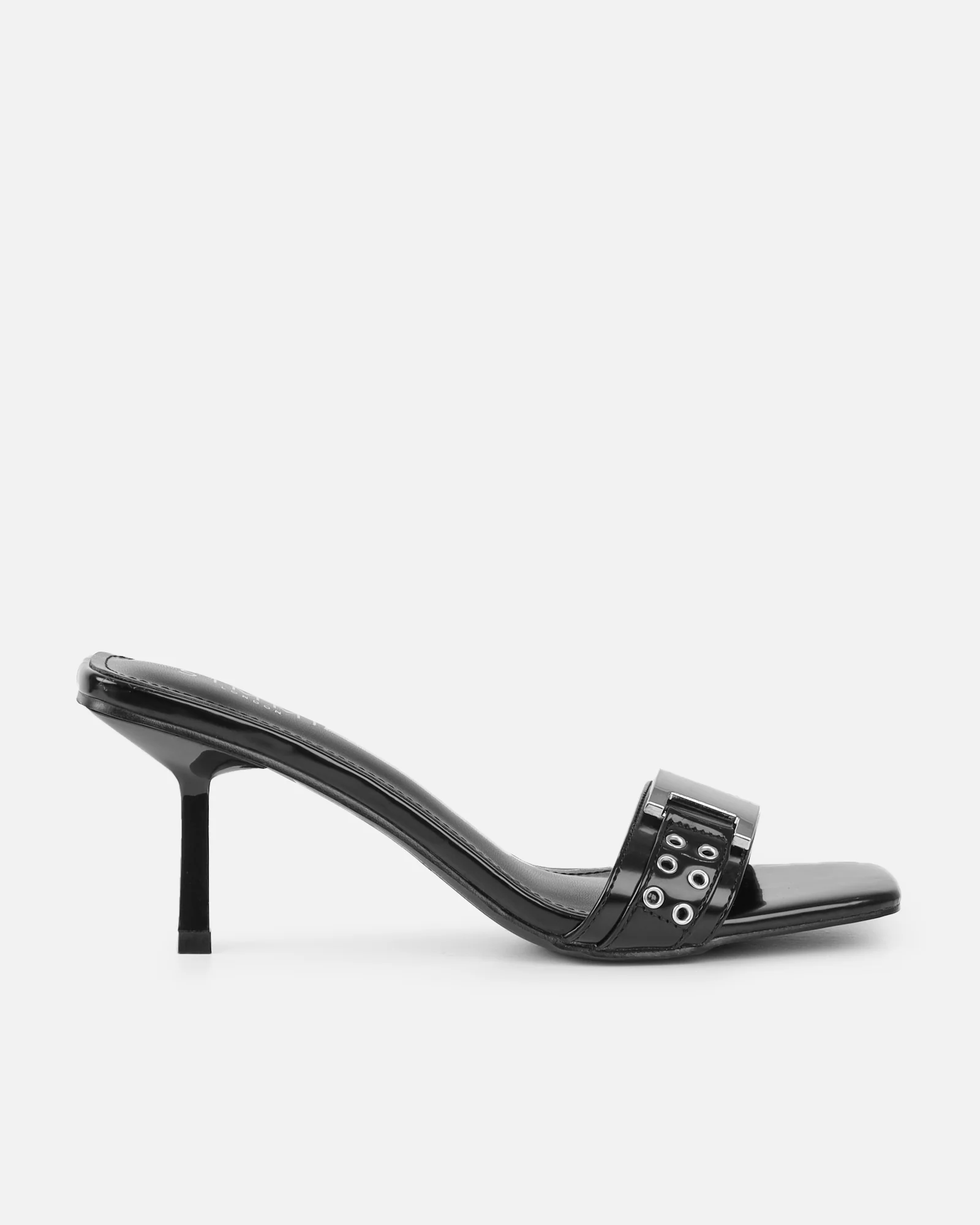 Bexley Black Strap Detail Heeled Mules - Image 2