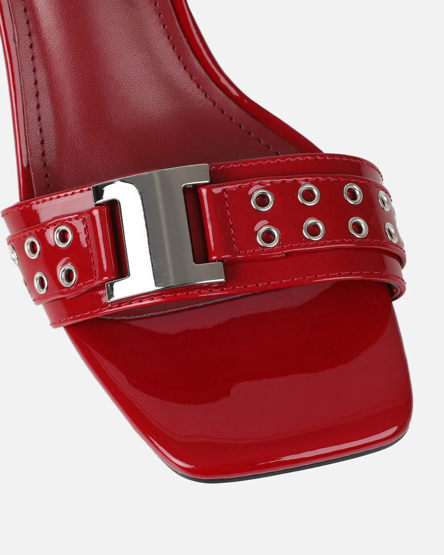 Bexley Dark Red Strap Detail Heeled Mules - Image 4