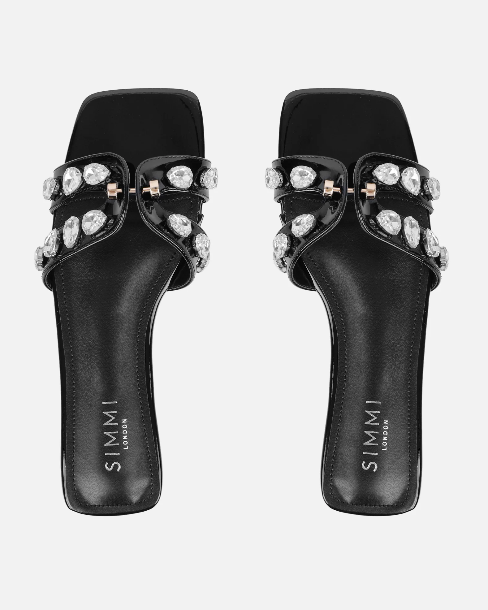 Billie Black Patent Diamante Slider Sandals - Image 3