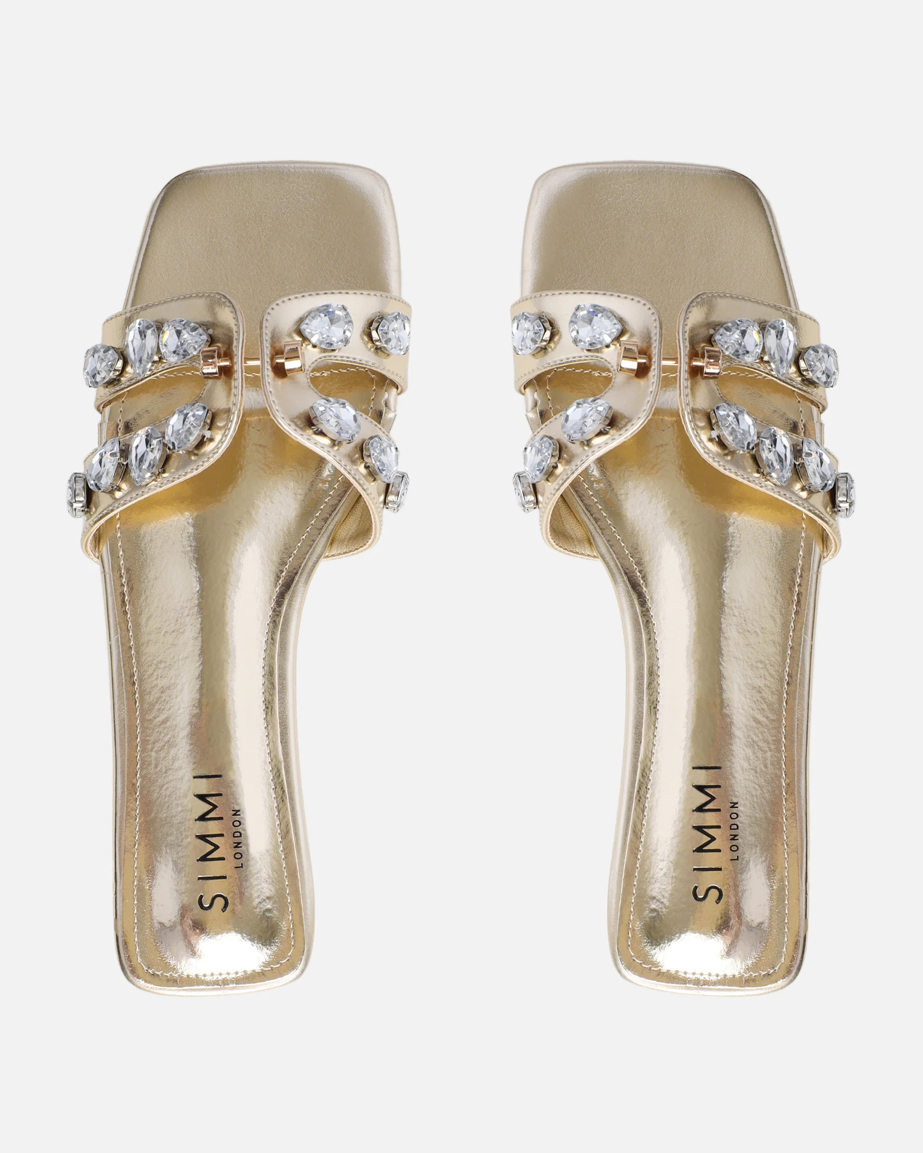 Billie Gold Metallic Diamante Slider Sandals - Image 3