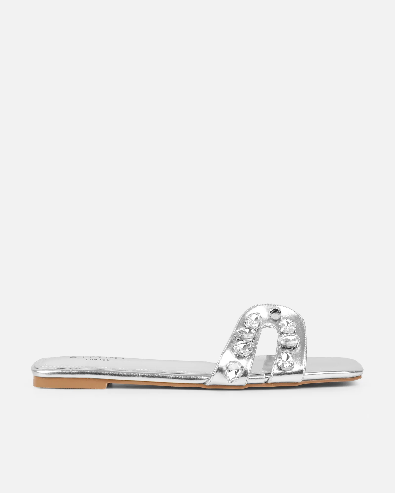Billie Silver Metallic Diamante Slider Sandals - Image 2