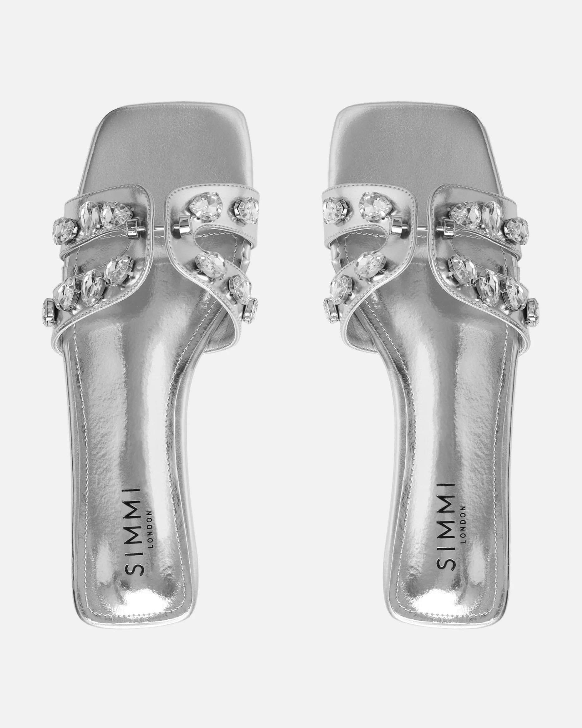 Billie Silver Metallic Diamante Slider Sandals - Image 3