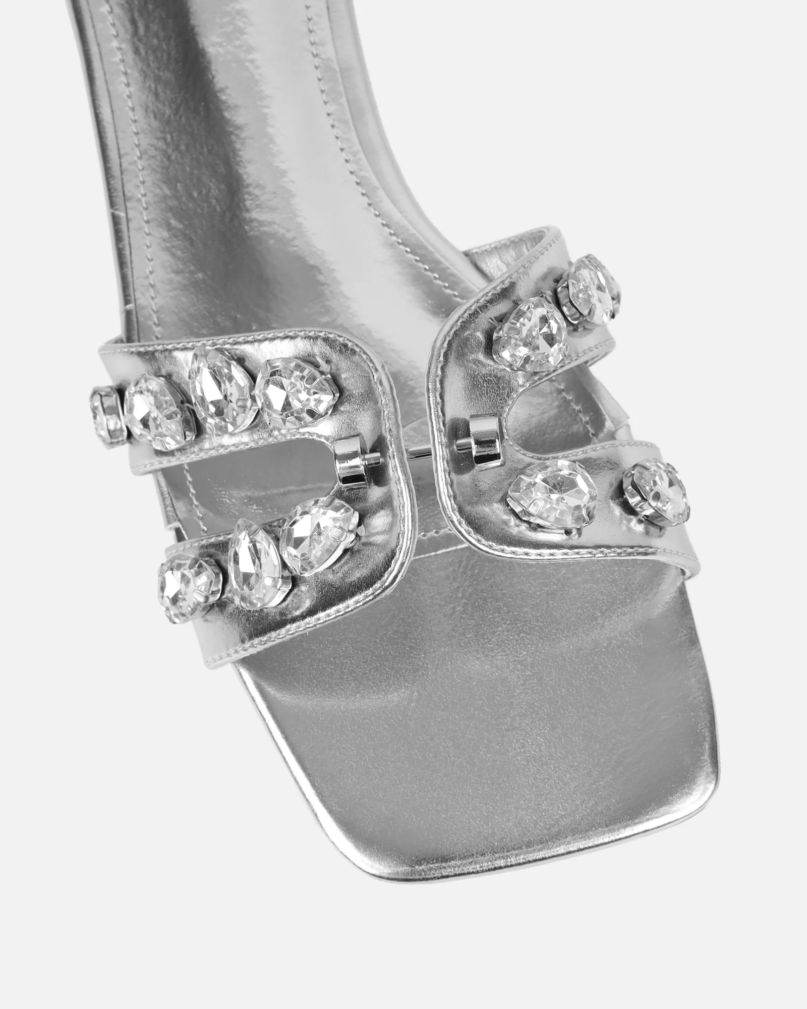 Billie Silver Metallic Diamante Slider Sandals - Image 4