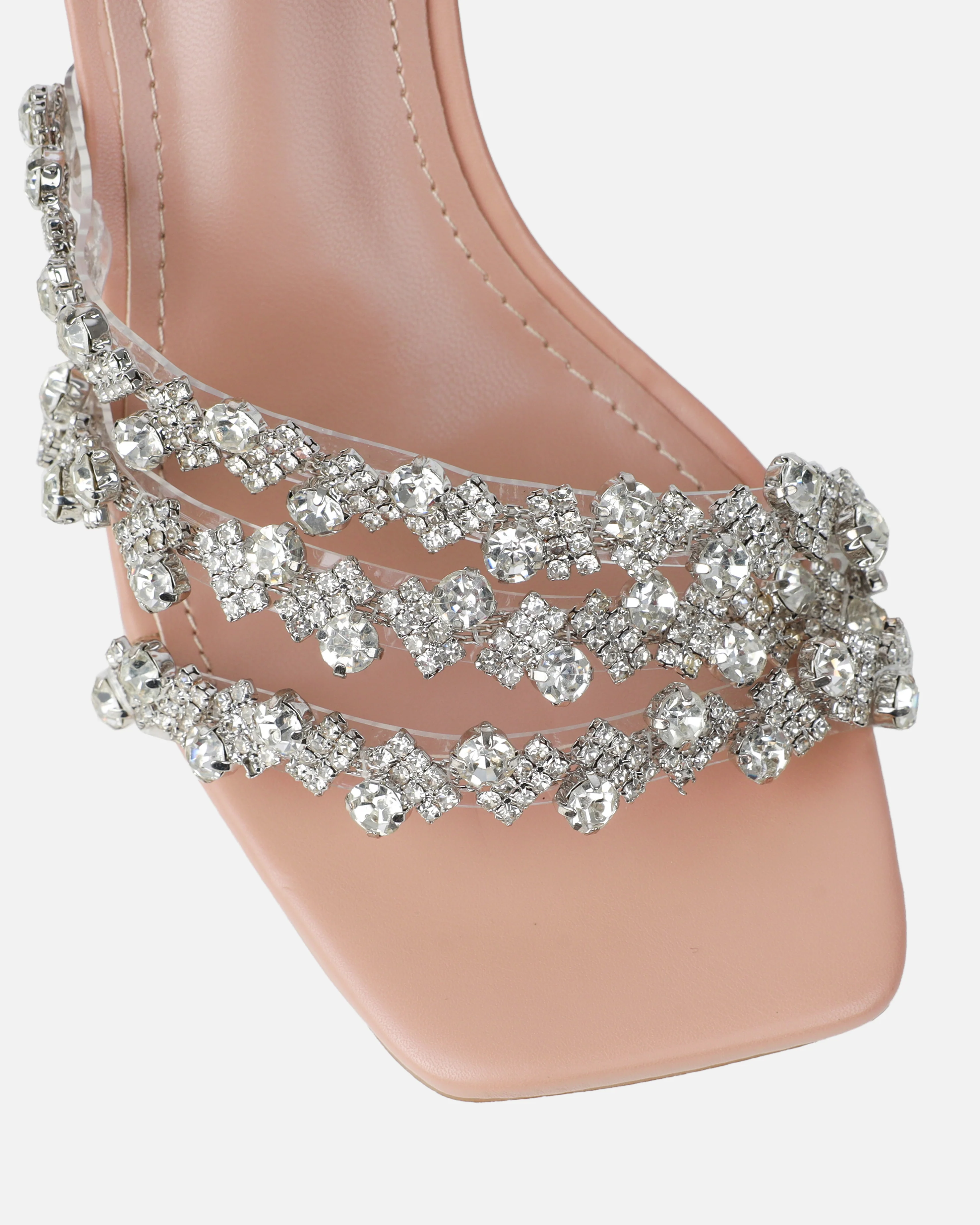 Blushing Nude Diamante Mid Heel Mules - Image 4
