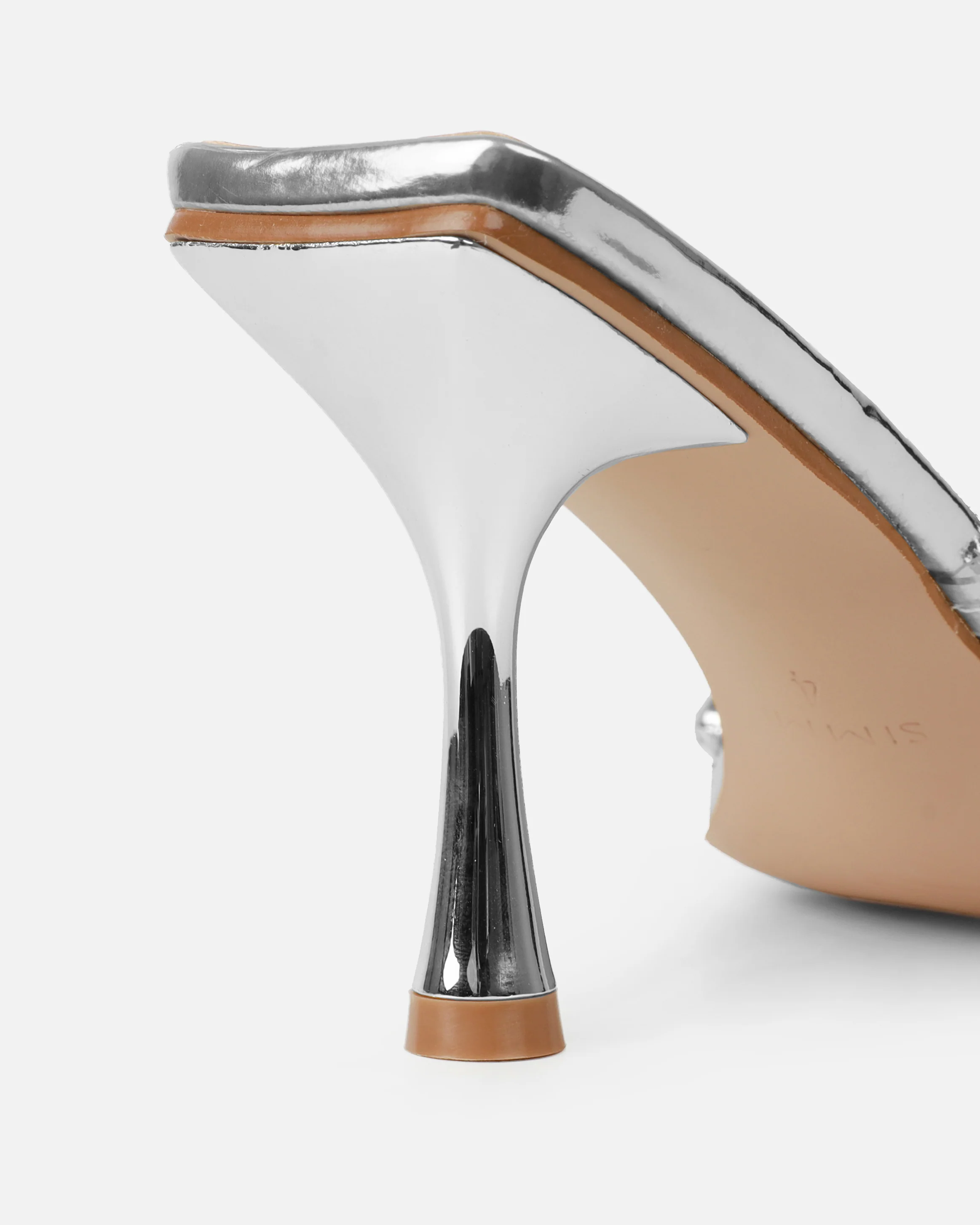 Blushing Silver Mirror Diamante Mid Heel Mules - Image 3