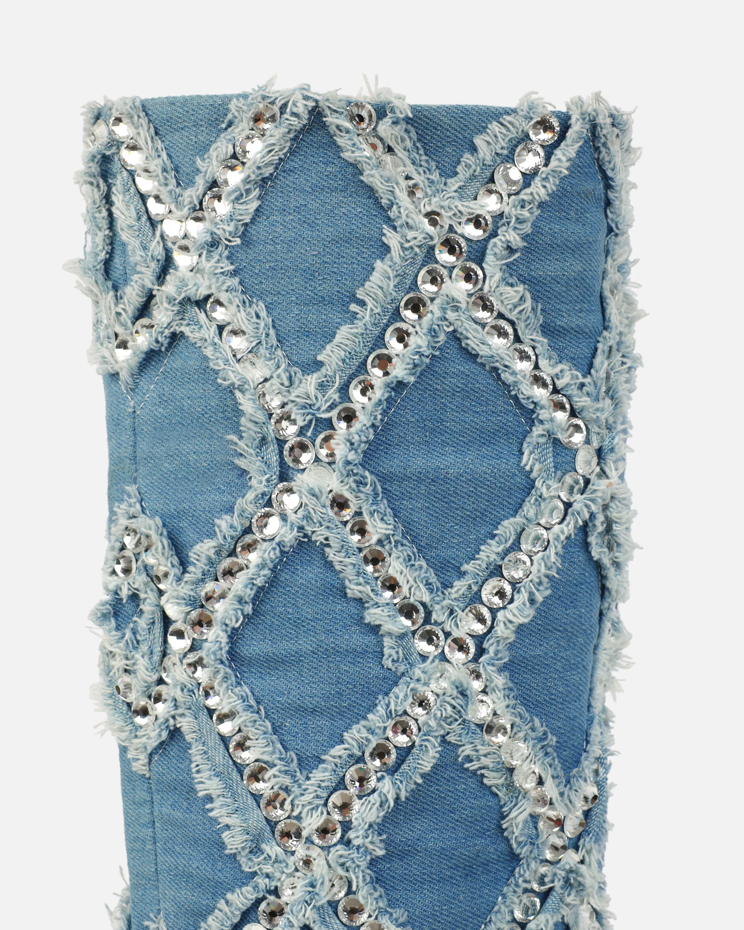 Bobby Denim Blue Diamante Knee High Boots - Image 3