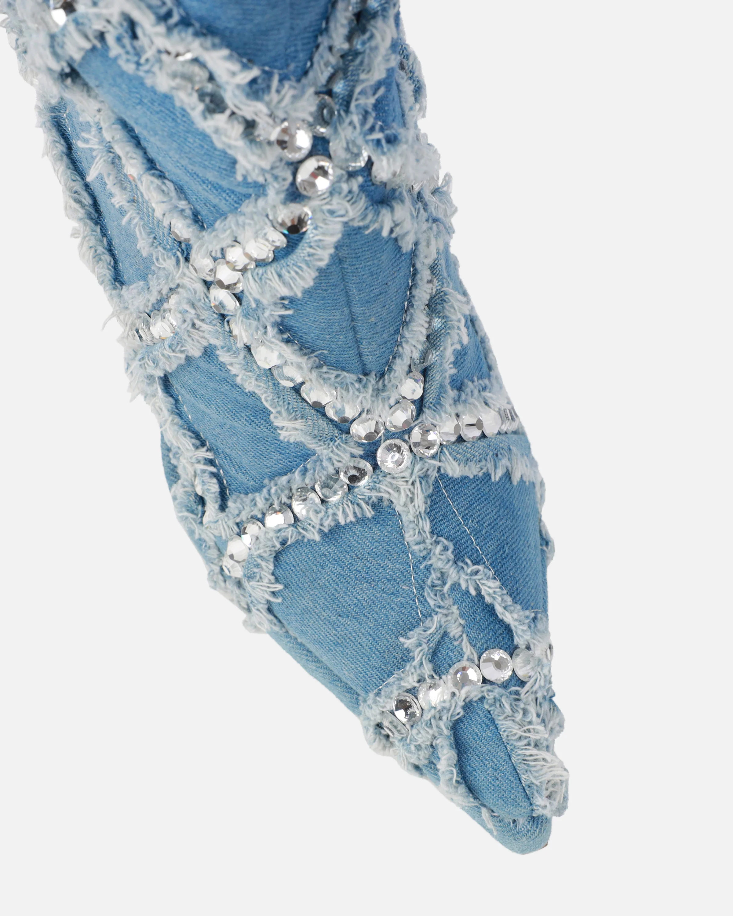 Bobby Denim Blue Diamante Knee High Boots - Image 4