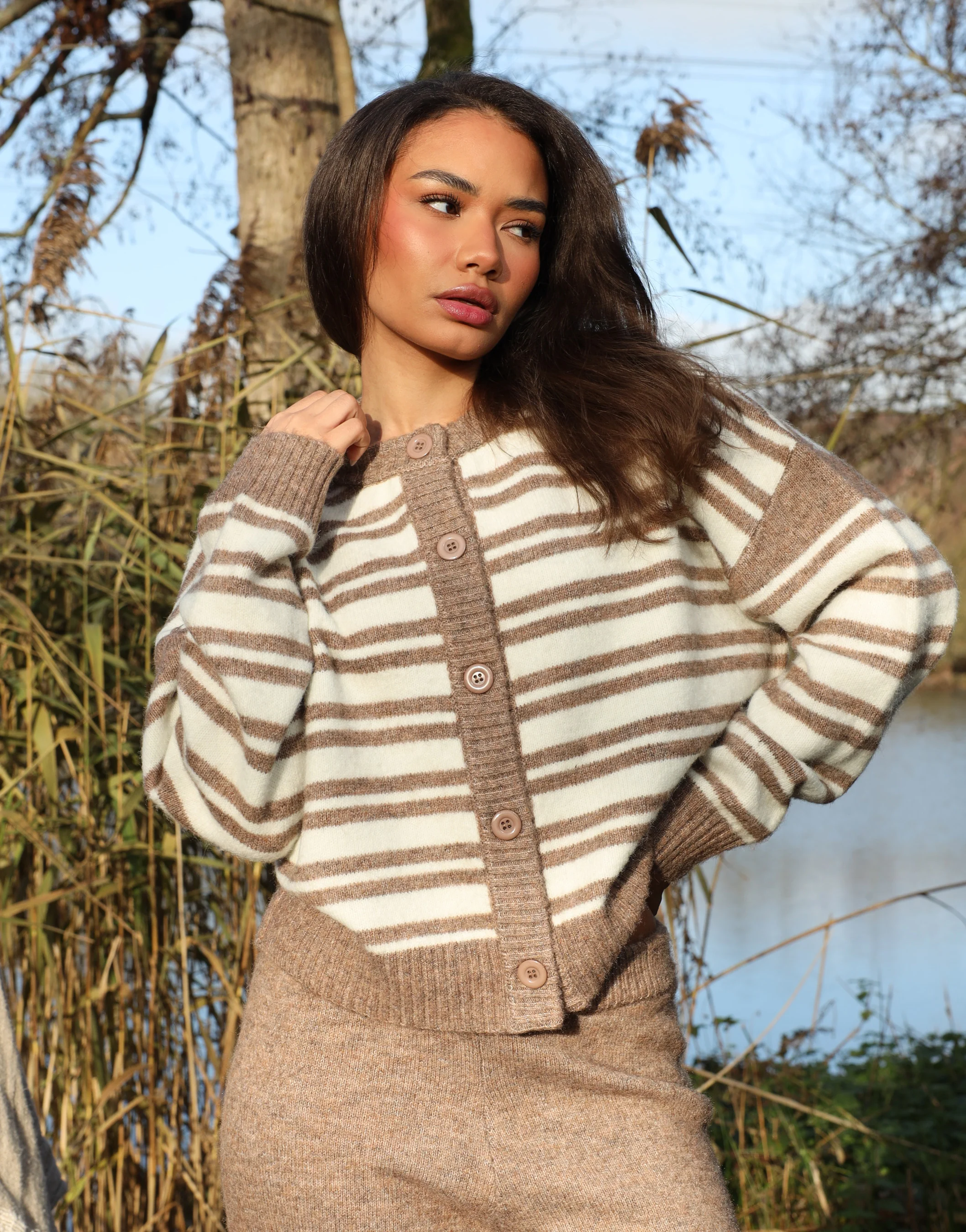 Bonnie Simmi Studios Stripe Cardigan in Brown