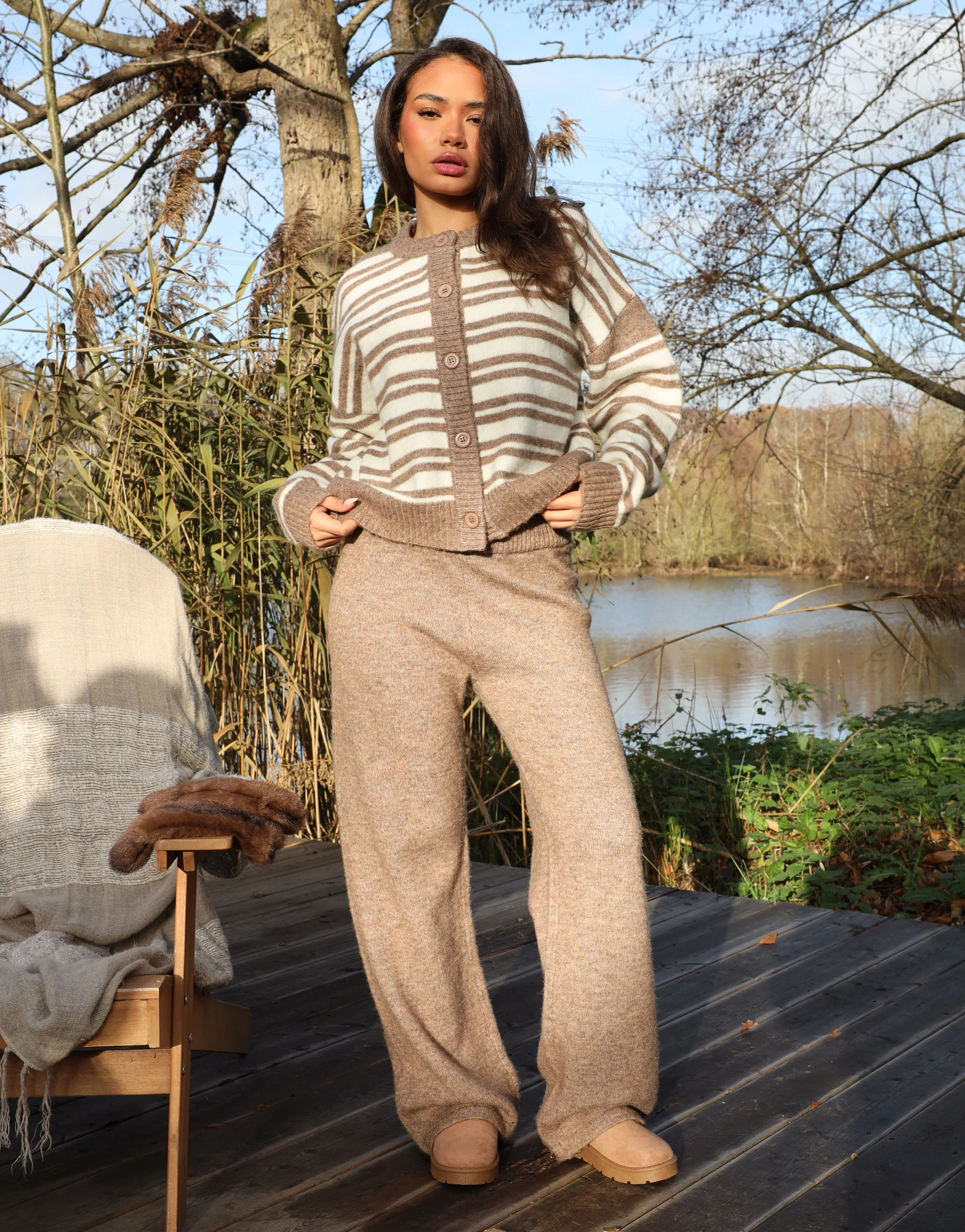 Bonnie Simmi Studios Stripe Cardigan in Brown - Image 2