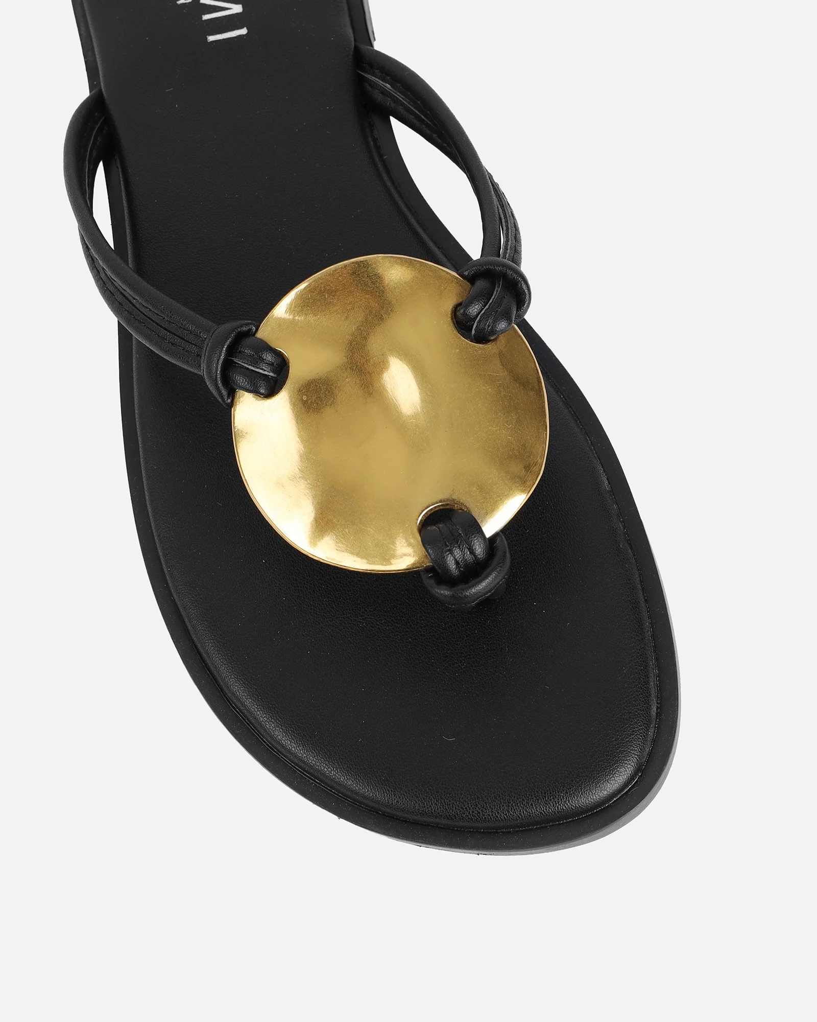 Bowe Black Gold Detail Toe Thong Sliders - Image 4