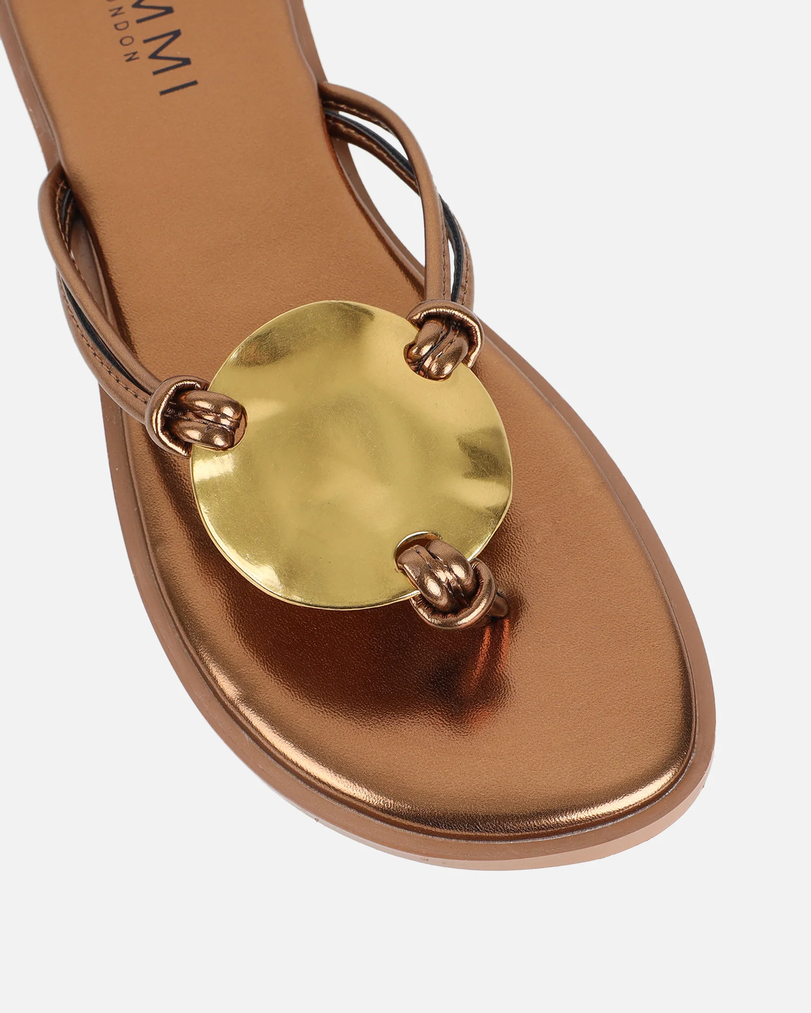 Bowe Bronze Gold Detail Toe Thong Sliders - Image 4