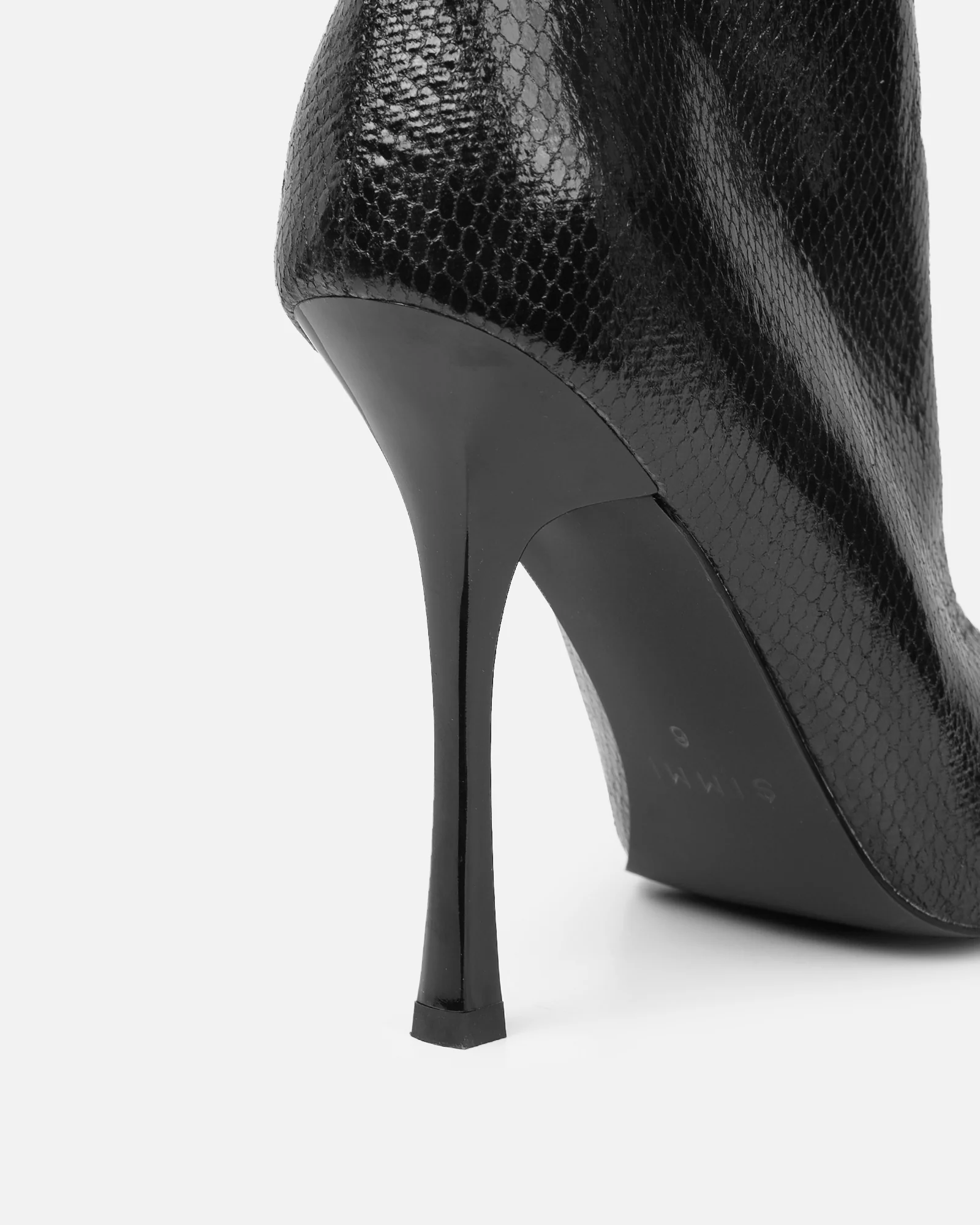Brette Black Snake Effect Ruched Heeled Boots - Image 3