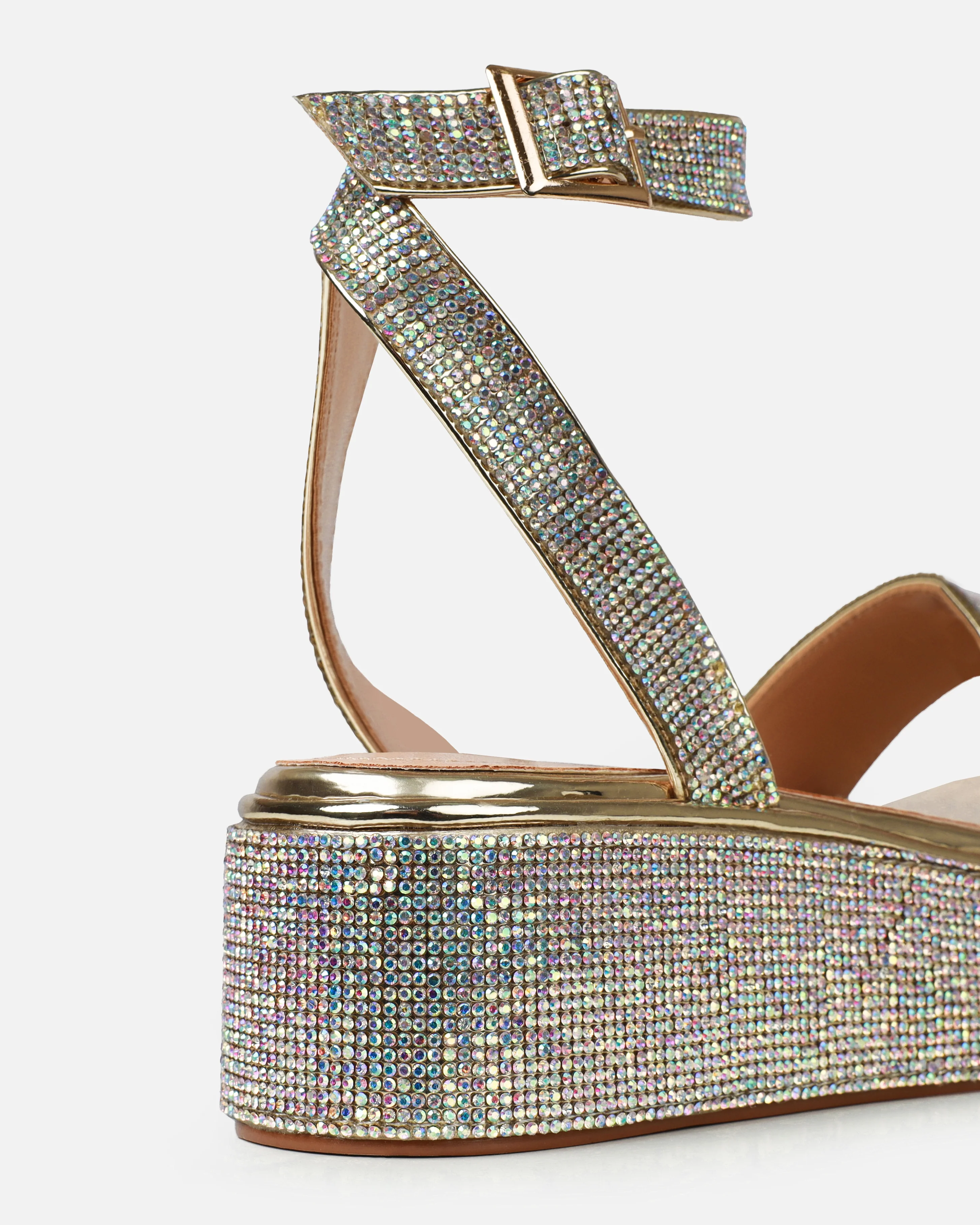 Brittany Gold Mirror Diamante Flatform Sandals - Image 3