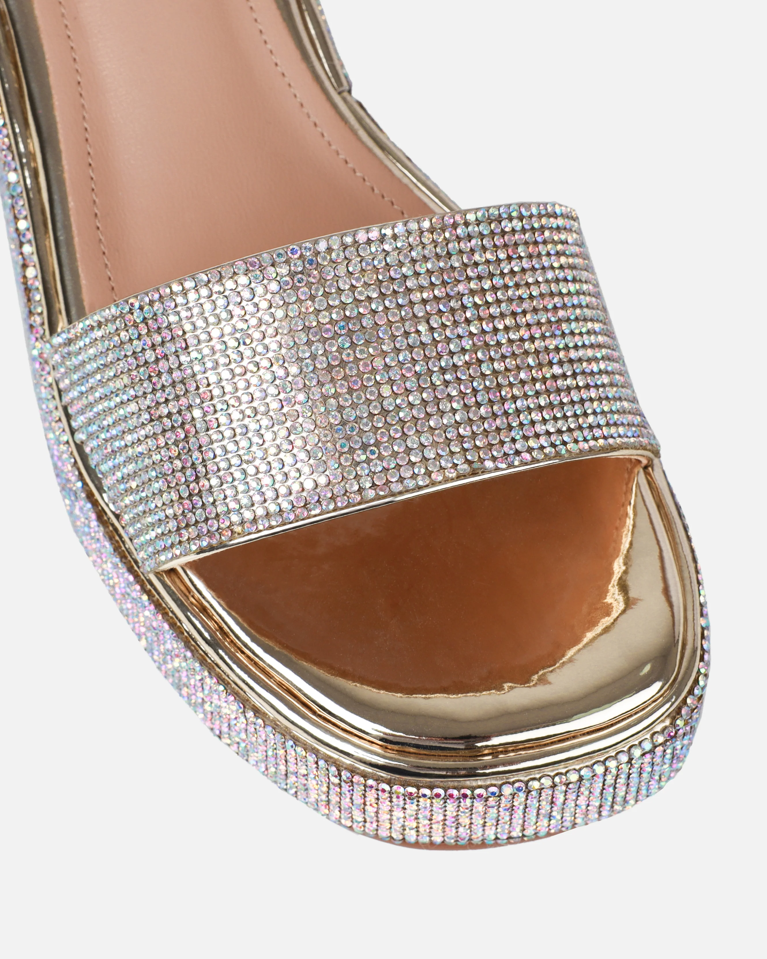 Brittany Gold Mirror Diamante Flatform Sandals - Image 4