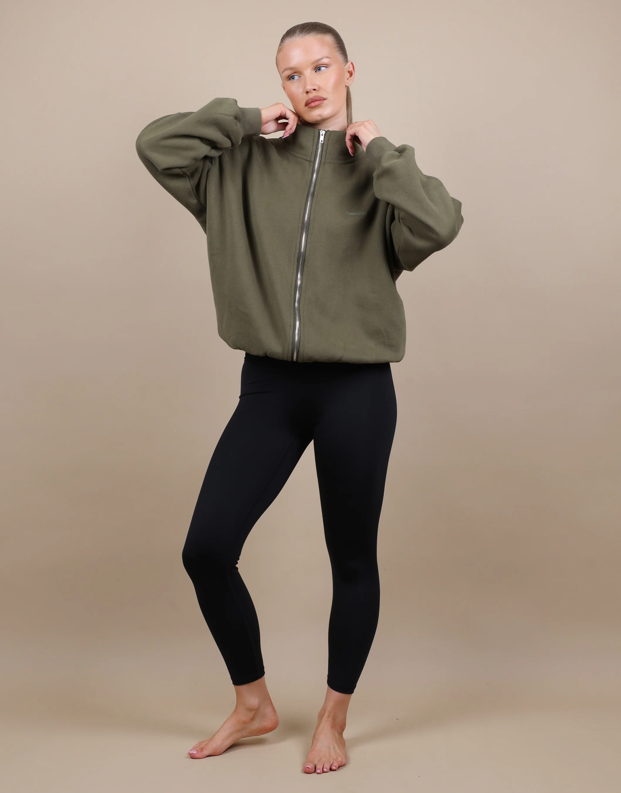 Bronte Simmi Studios Zip Through Funnel Neck Sweatshirt In Olive - Image 2