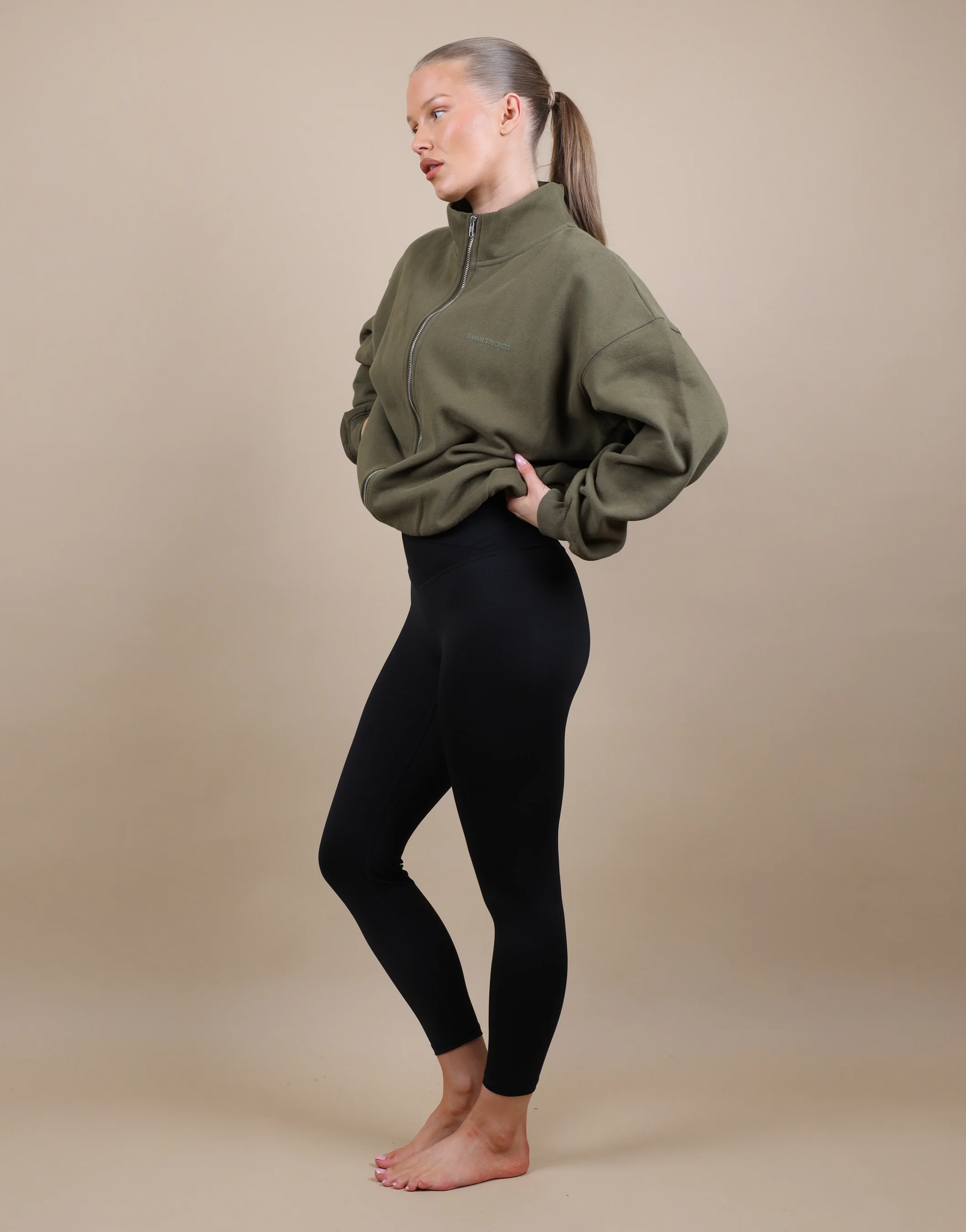 Bronte Simmi Studios Zip Through Funnel Neck Sweatshirt In Olive - Image 3