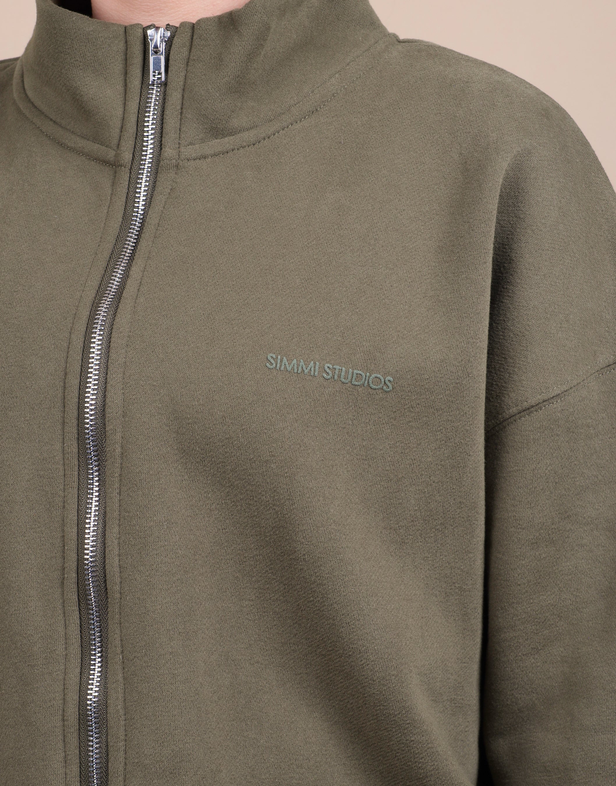 Bronte Simmi Studios Zip Through Funnel Neck Sweatshirt In Olive - Image 5