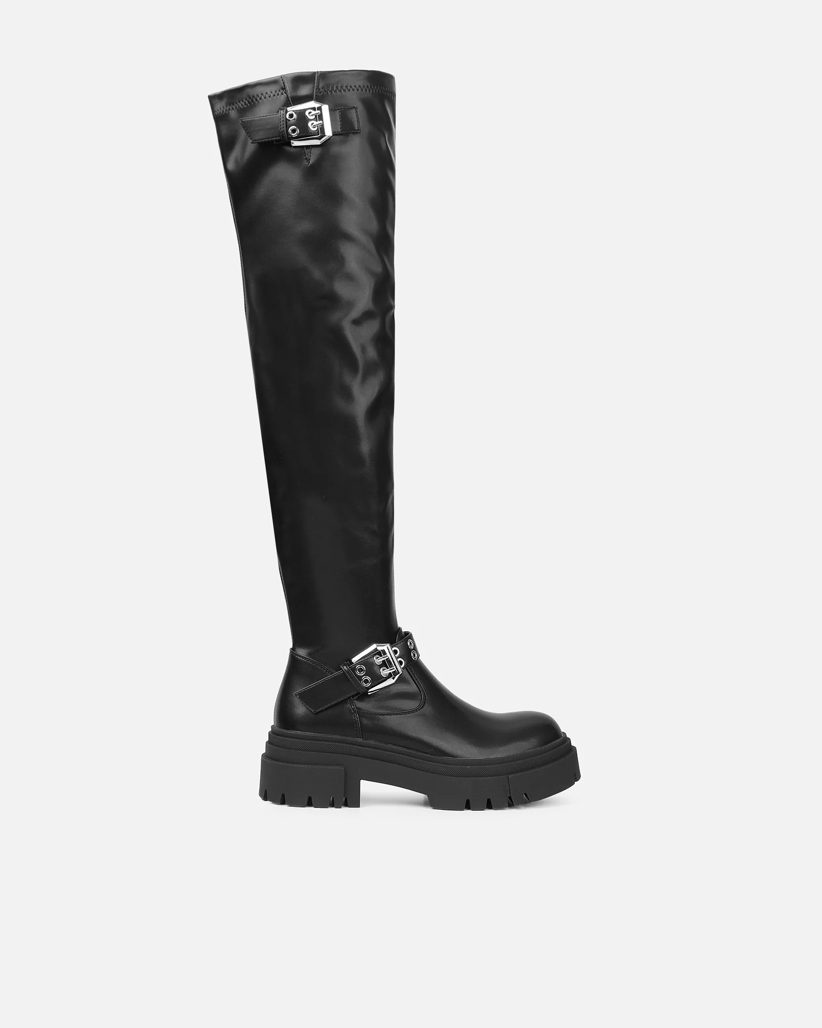 Butler Black Stretch Over The Knee Boots With Buckles - Image 2
