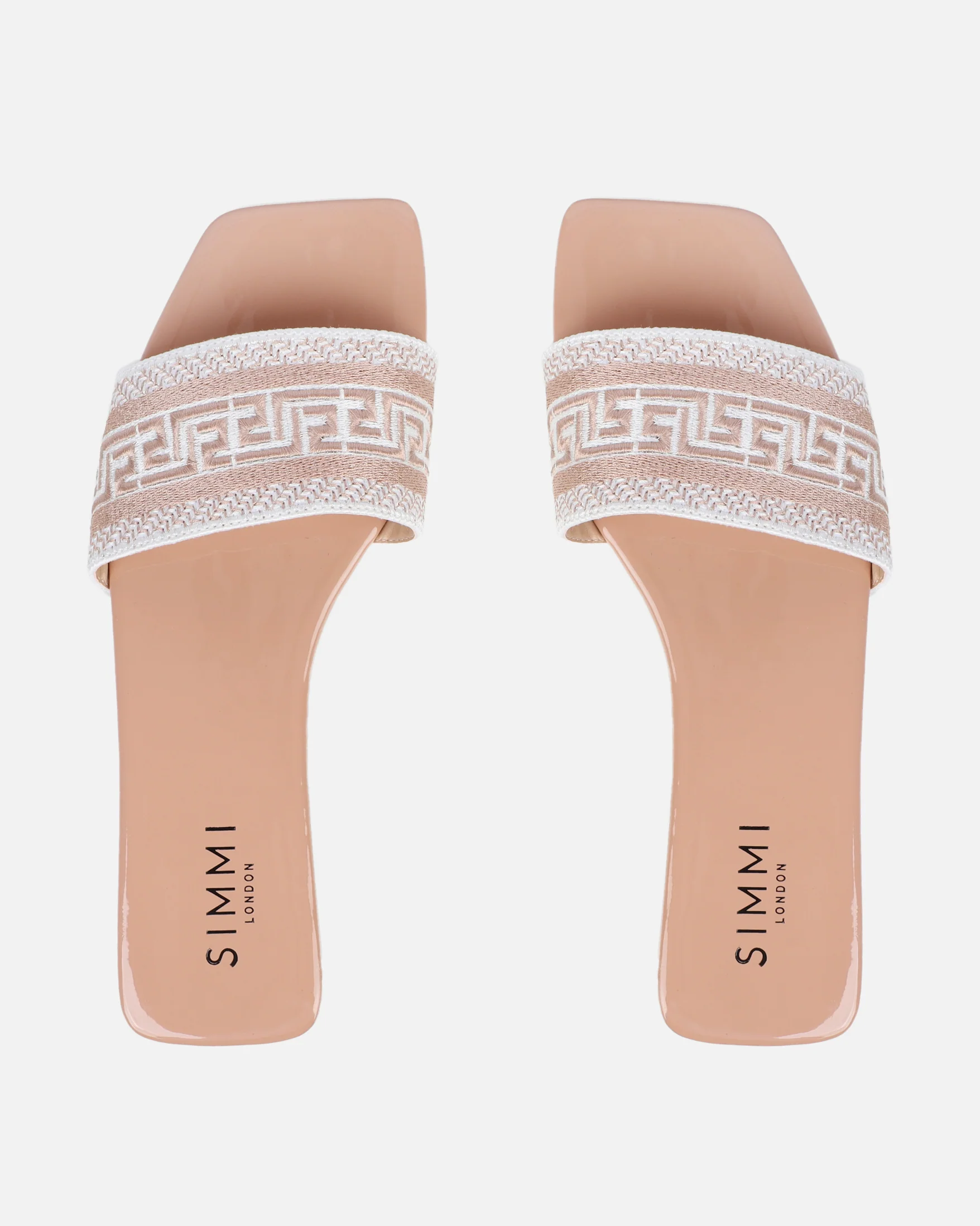 Cali Nude Patent Embroidered Slide Sandals - Image 3