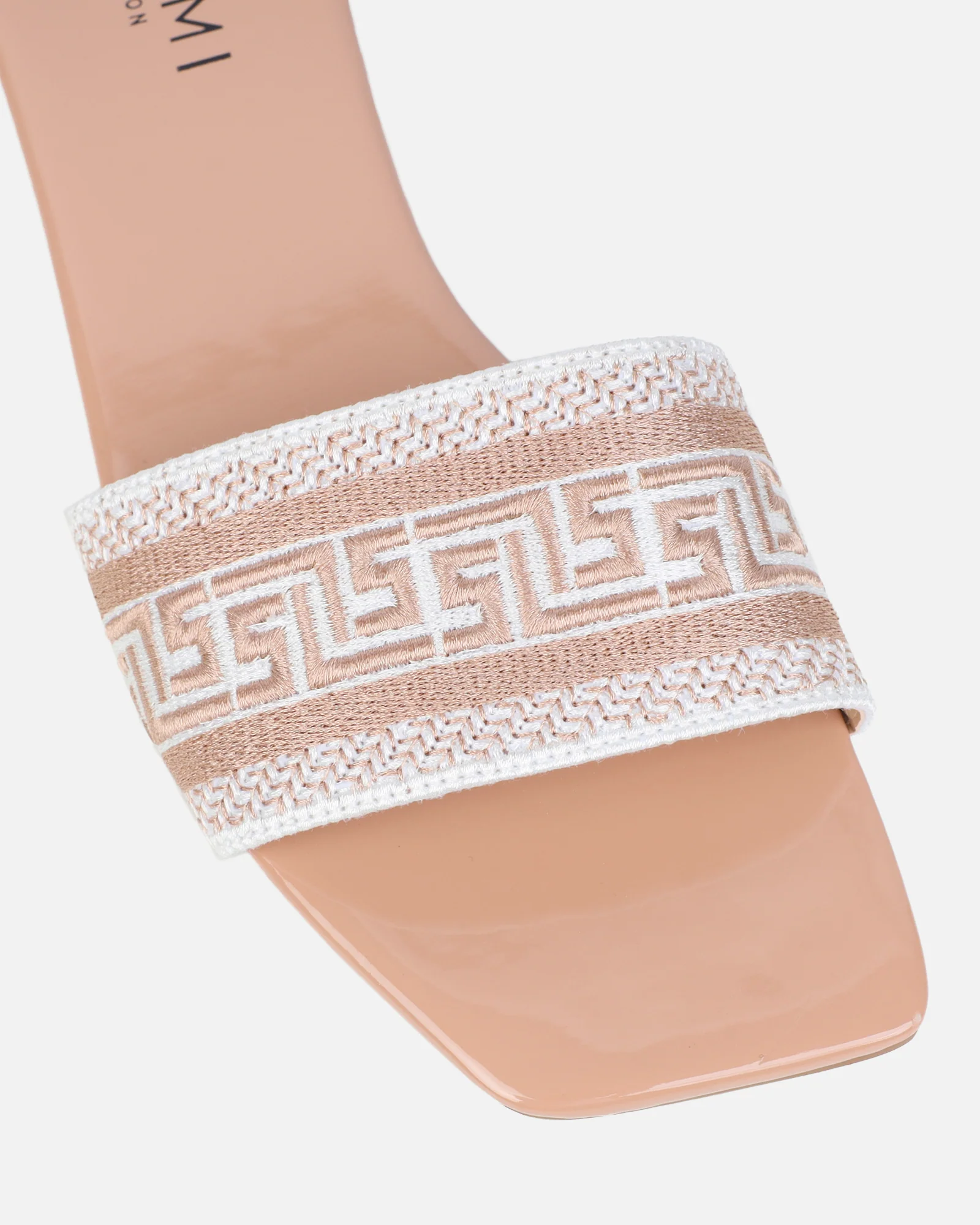 Cali Nude Patent Embroidered Slide Sandals - Image 4